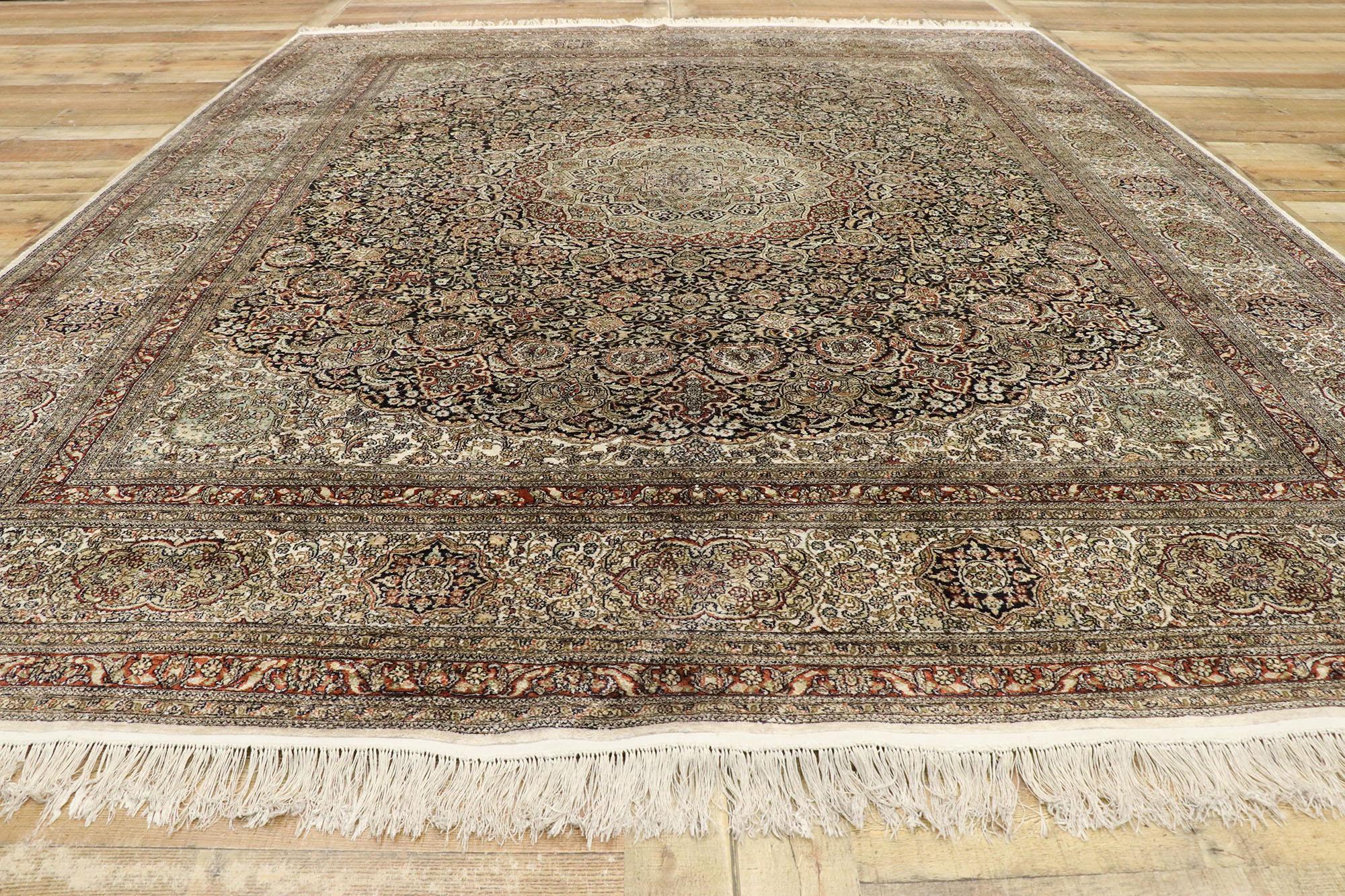 Vintage Turkish Silk Hereke Rug with Art Nouveau Rococo Style For Sale 2