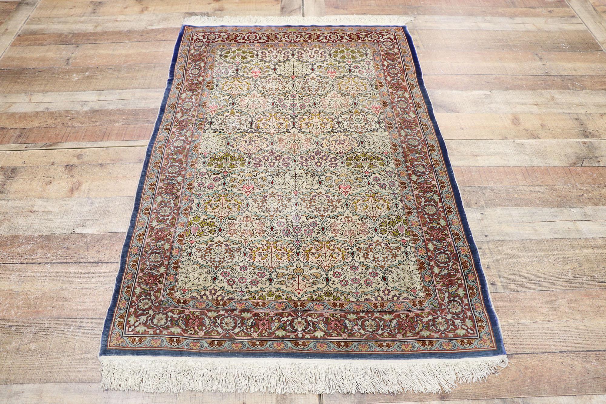 Vintage Turkish Silk Hereke Rug with Art Nouveau Rococo Style For Sale 1