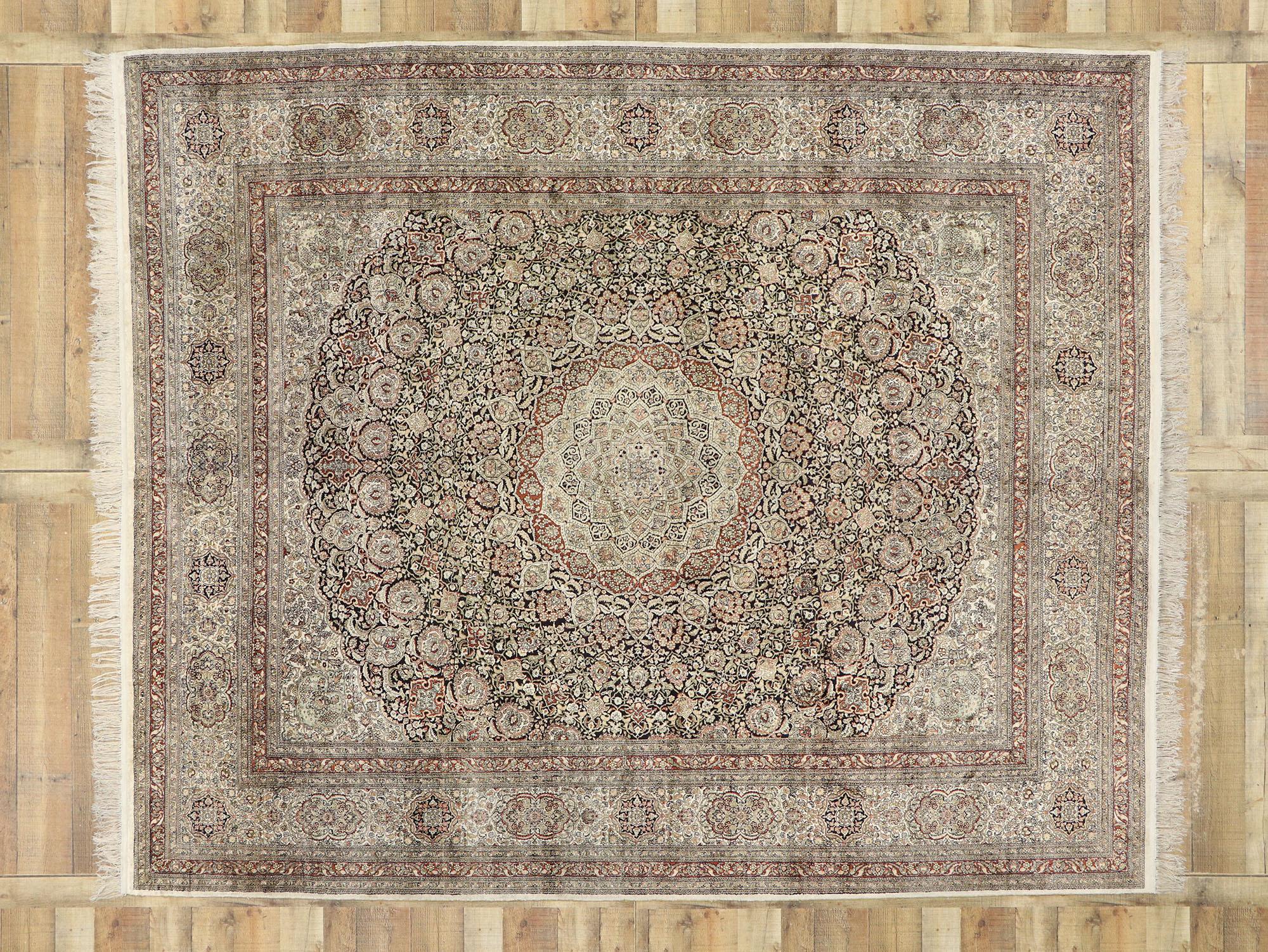 Vintage Turkish Silk Hereke Rug with Art Nouveau Rococo Style For Sale 3