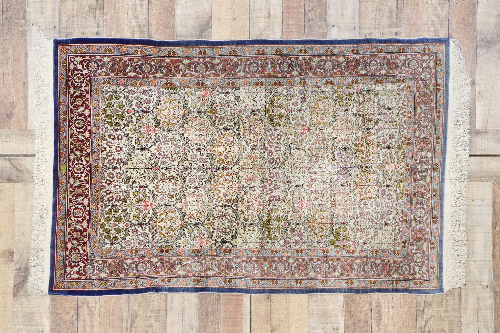 Vintage Turkish Silk Hereke Rug with Art Nouveau Rococo Style For Sale 2