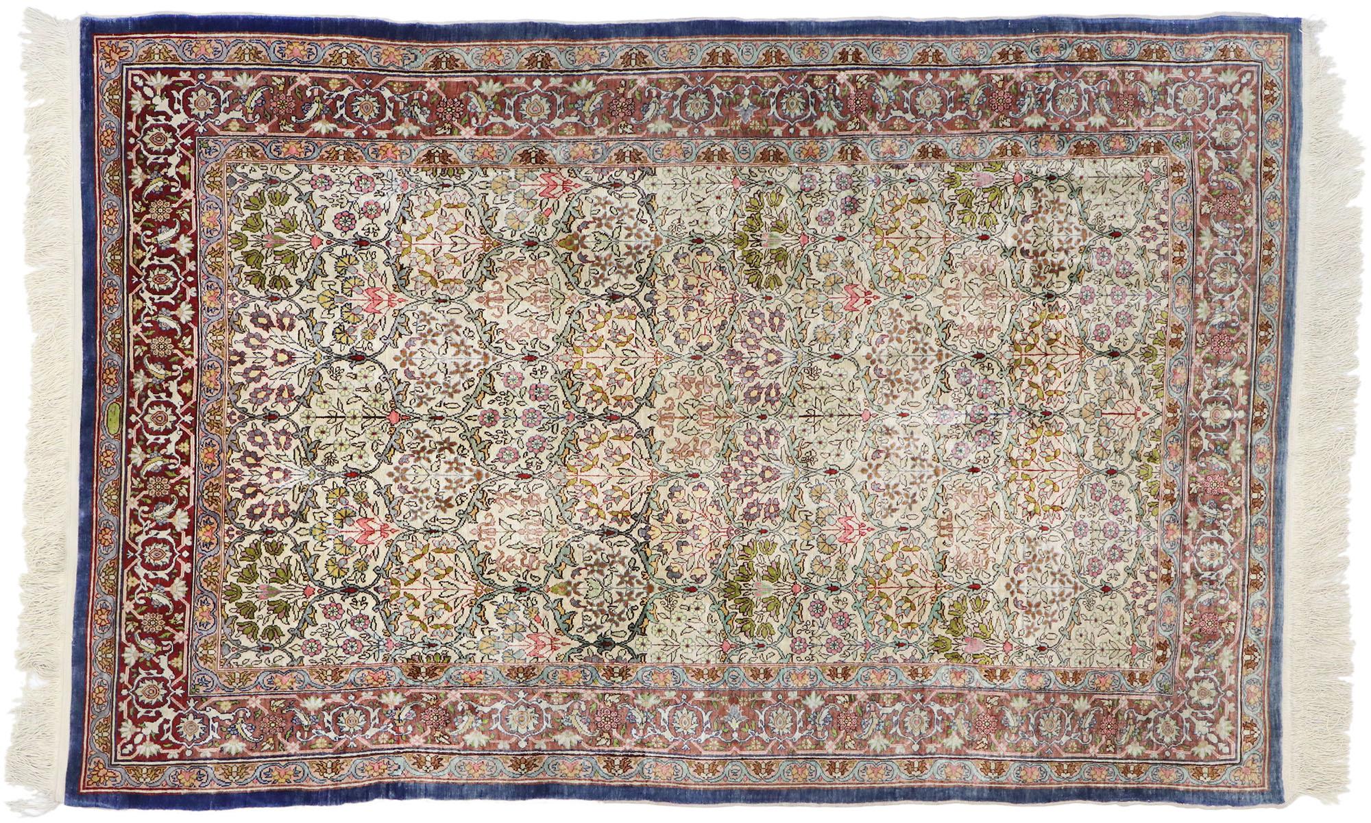 Vintage Turkish Silk Hereke Rug with Art Nouveau Rococo Style For Sale 3