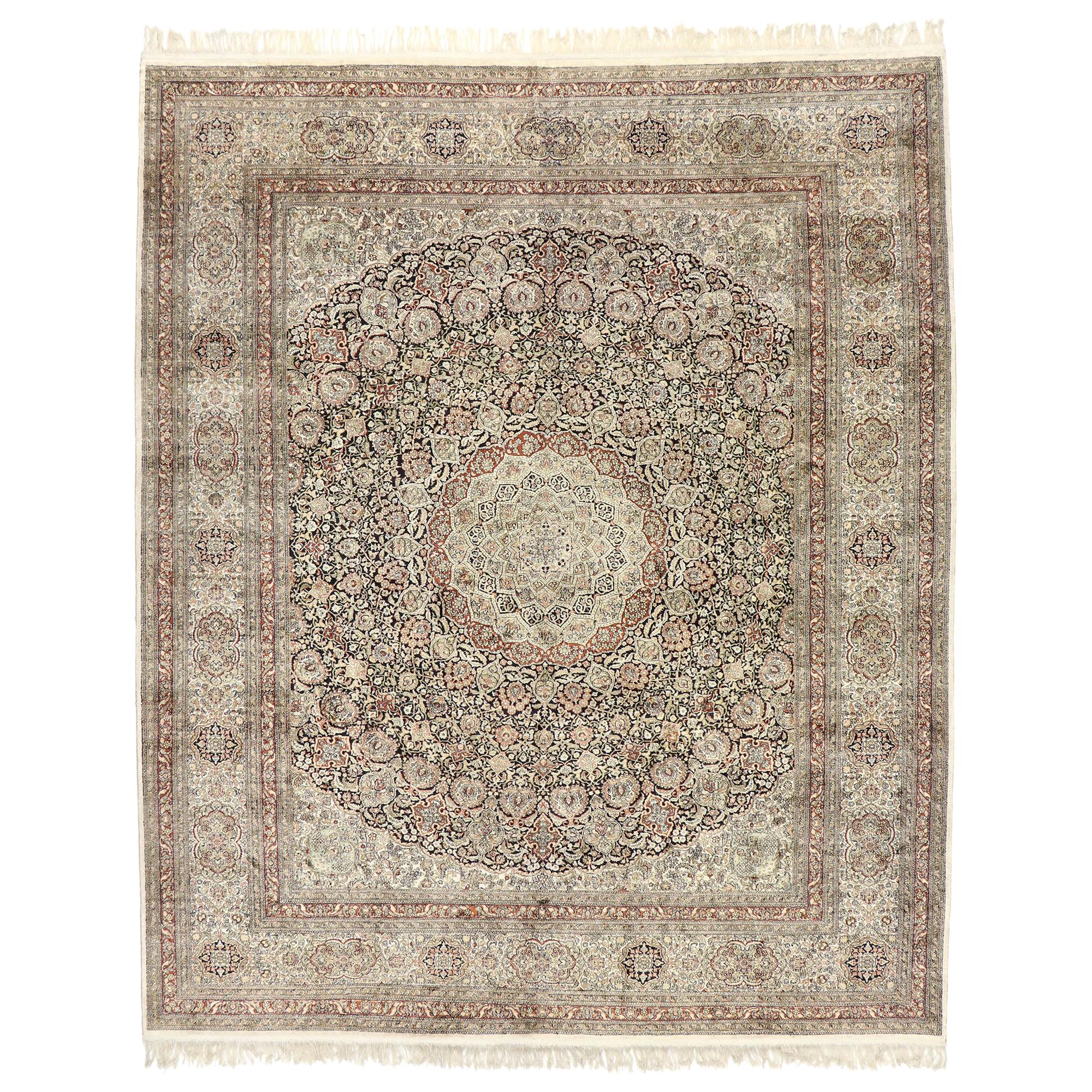 Vintage Turkish Silk Hereke Rug with Art Nouveau Rococo Style For Sale