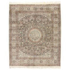 Used Turkish Silk Hereke Rug with Art Nouveau Rococo Style