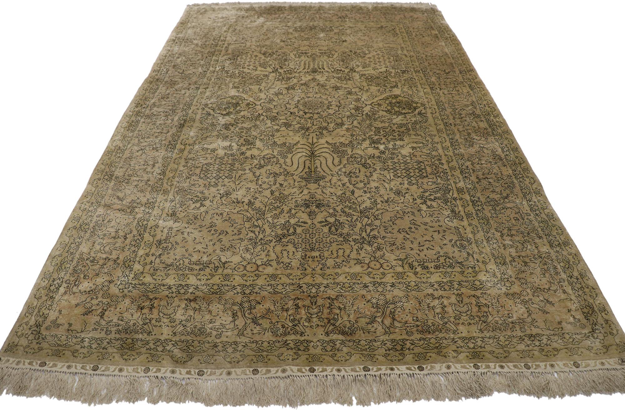 Türkischer Hereke-Teppich aus Seide im Jugendstil mit Art nouveau-Stil (Handgeknüpft) im Angebot