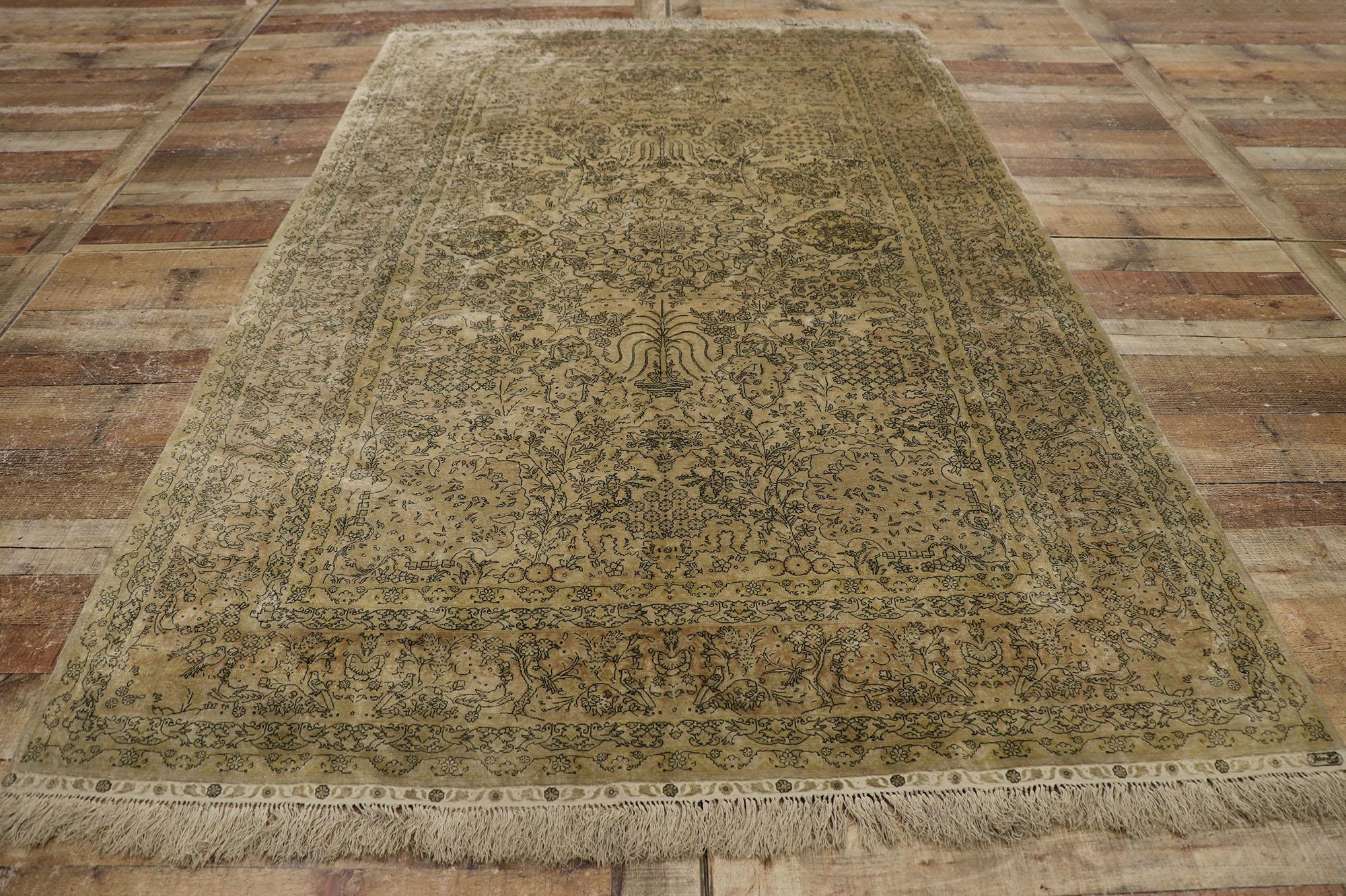 Vintage Turkish Silk Hereke Rug with Art Nouveau Style For Sale 1