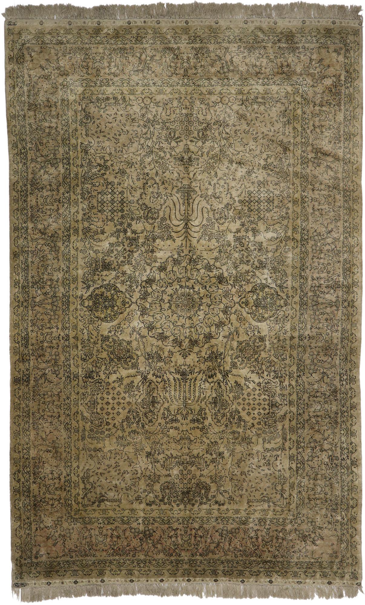 Türkischer Hereke-Teppich aus Seide im Jugendstil mit Art nouveau-Stil im Angebot 4