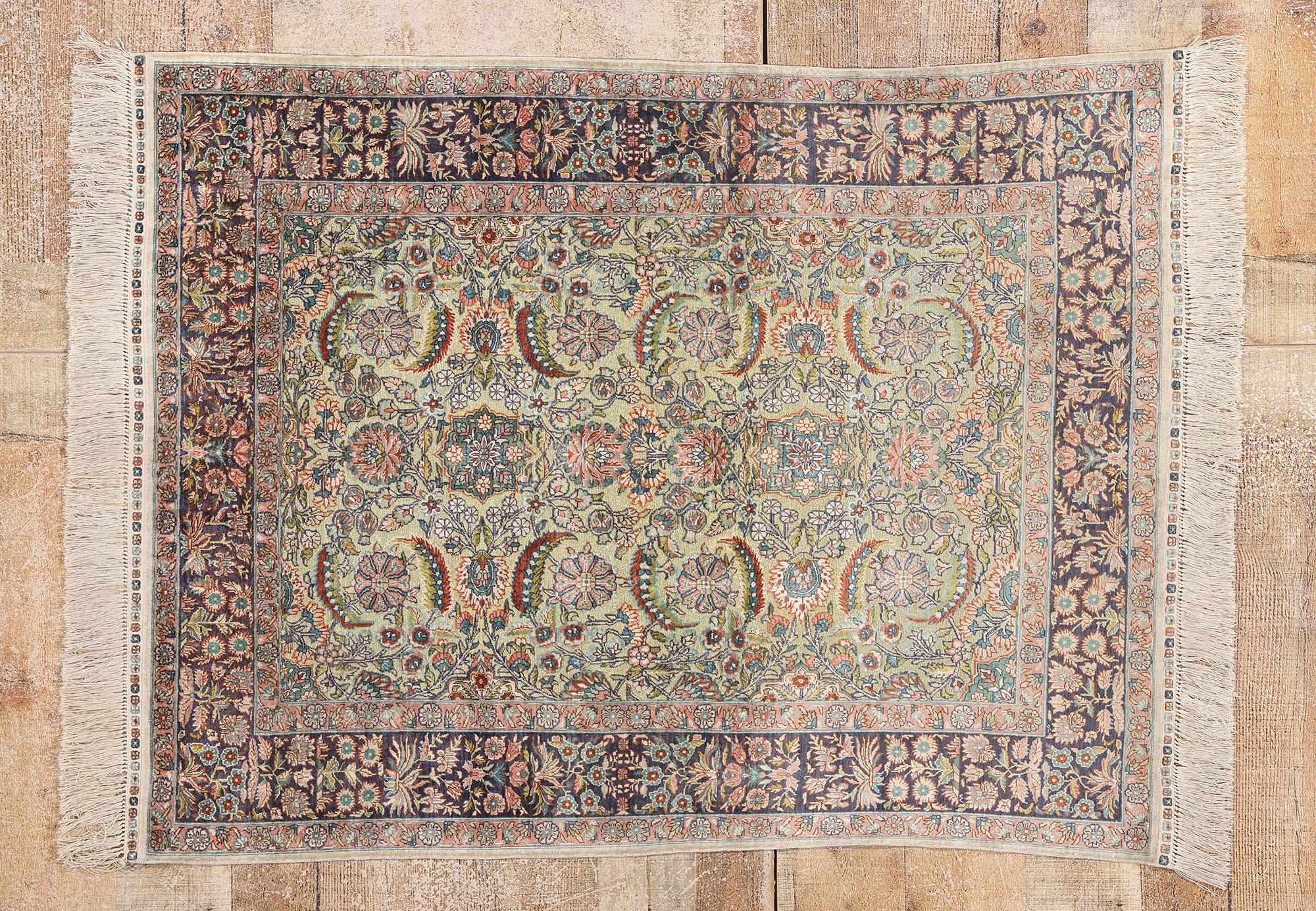 Vintage Turkish Silk Hereke Rug with Metallic Threads and Traditional Style For Sale 4