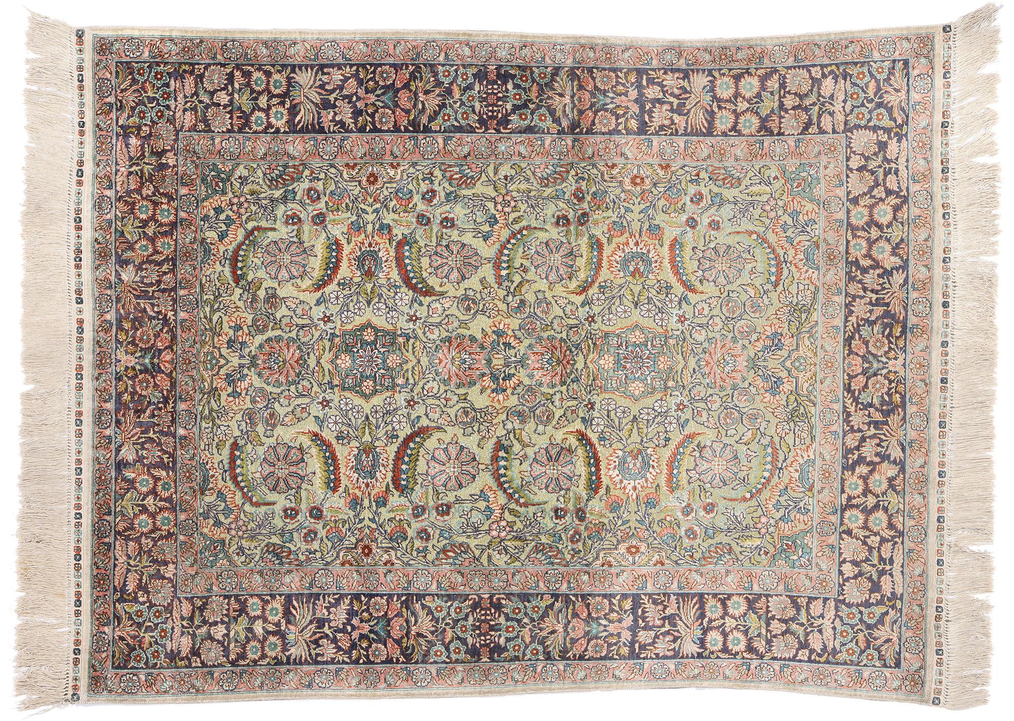 Vintage Turkish Silk Hereke Rug with Metallic Threads and Traditional Style For Sale 5