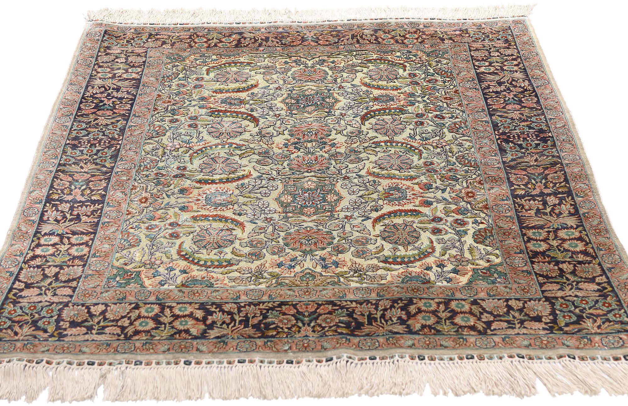 Aesthetic Movement Vintage Turkish Silk Hereke Rug with Metallic Threads and Traditional Style For Sale