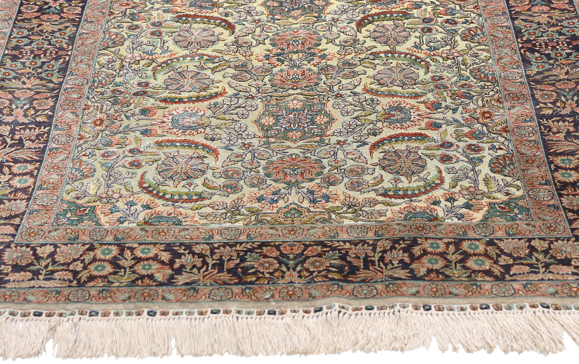 Hand-Knotted Vintage Turkish Silk Hereke Rug with Metallic Threads and Traditional Style For Sale