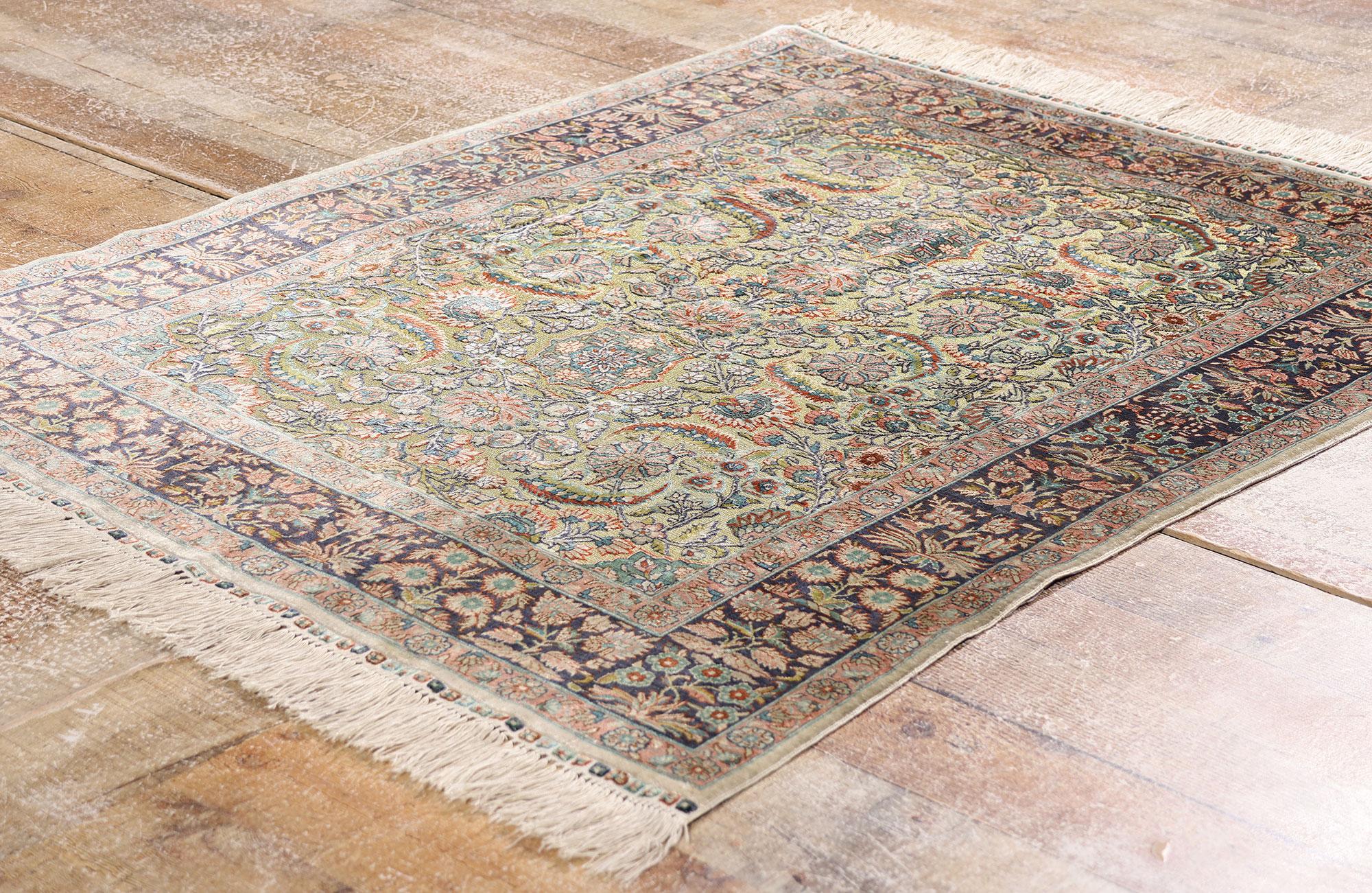 20th Century Vintage Turkish Silk Hereke Rug with Metallic Threads and Traditional Style For Sale