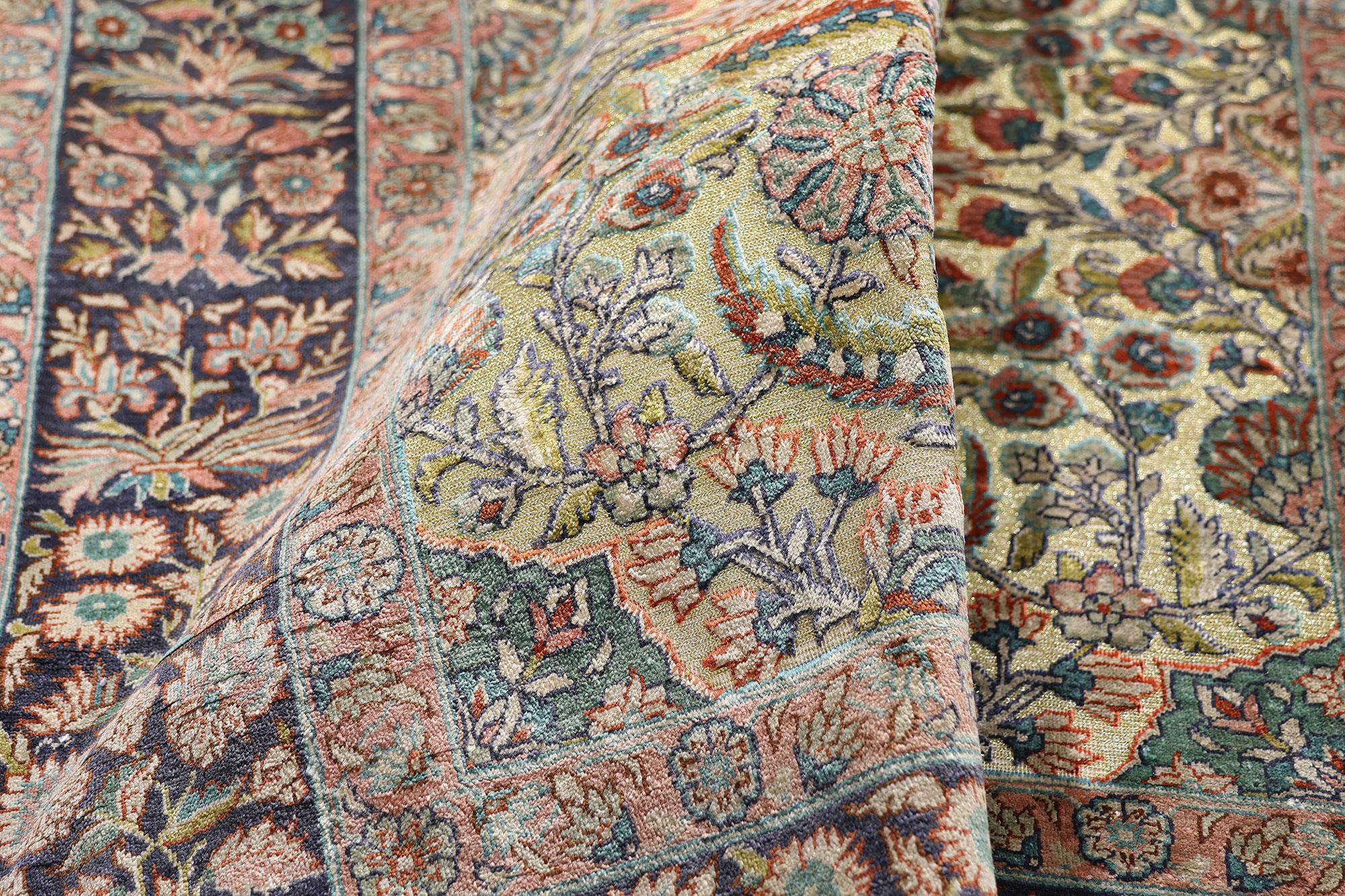 Vintage Turkish Silk Hereke Rug with Metallic Threads and Traditional Style For Sale 1