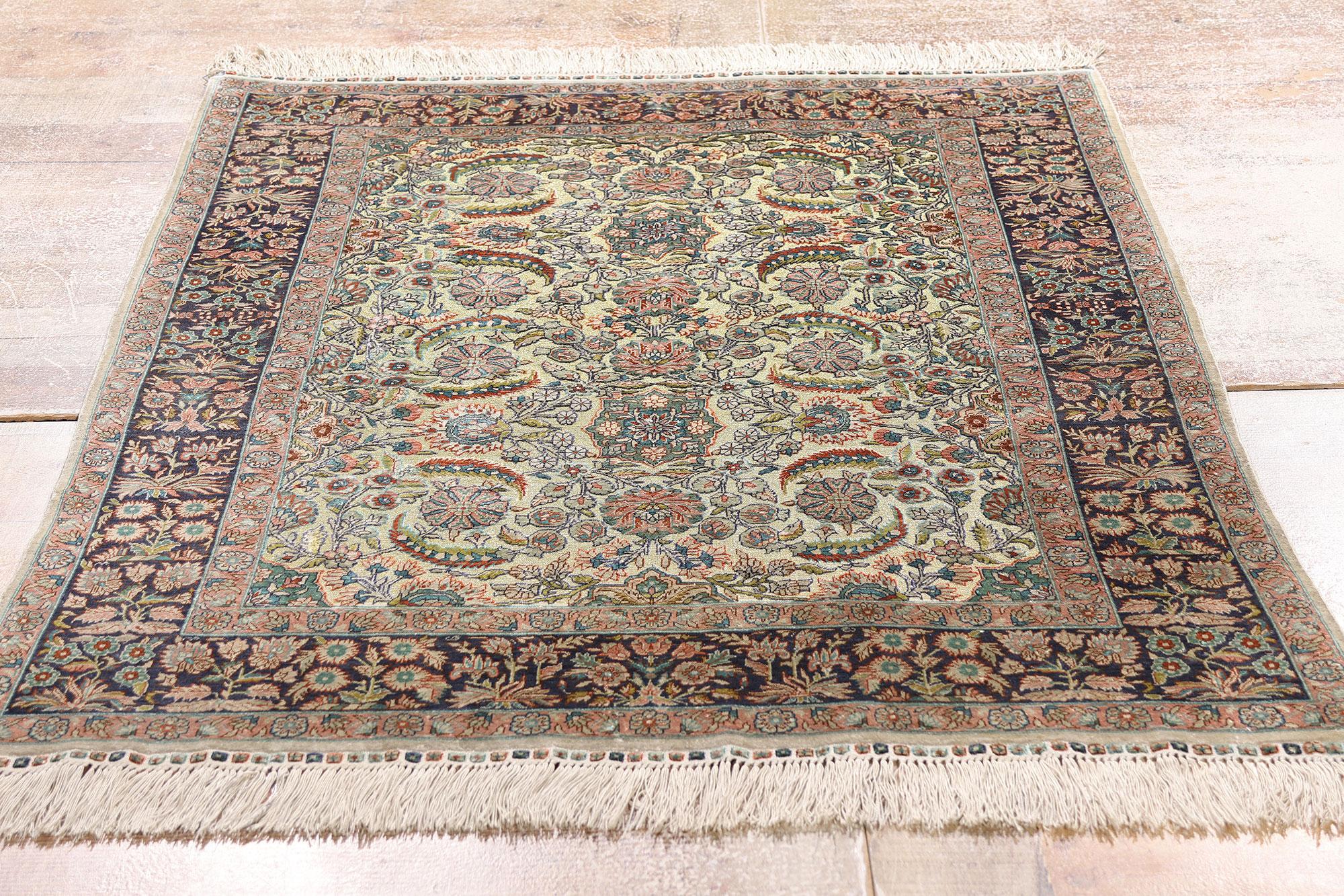 Vintage Turkish Silk Hereke Rug with Metallic Threads and Traditional Style For Sale 3