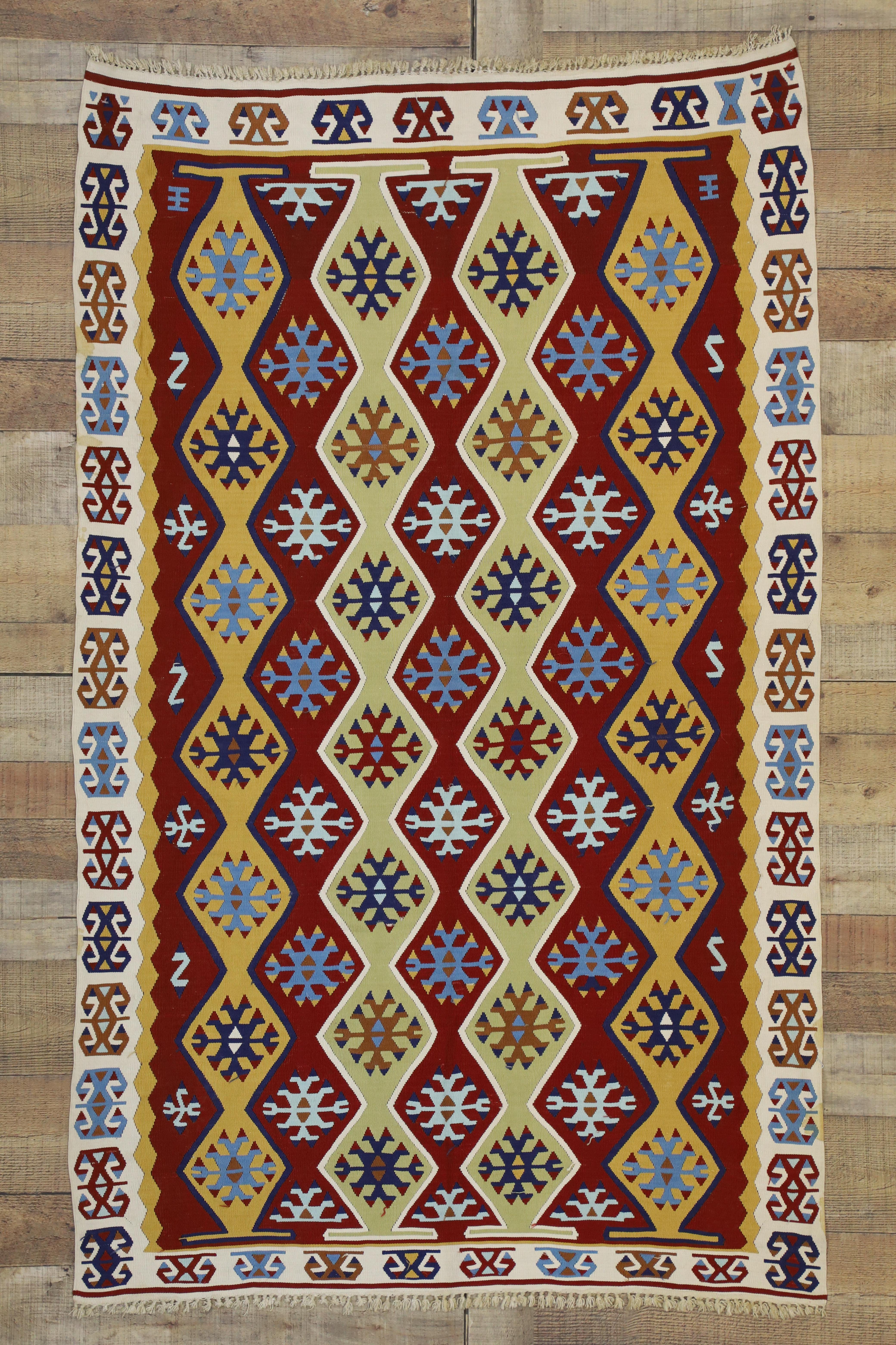 Vintage Turkish Silk Kilim Rug with Modern Tribal Style For Sale 5
