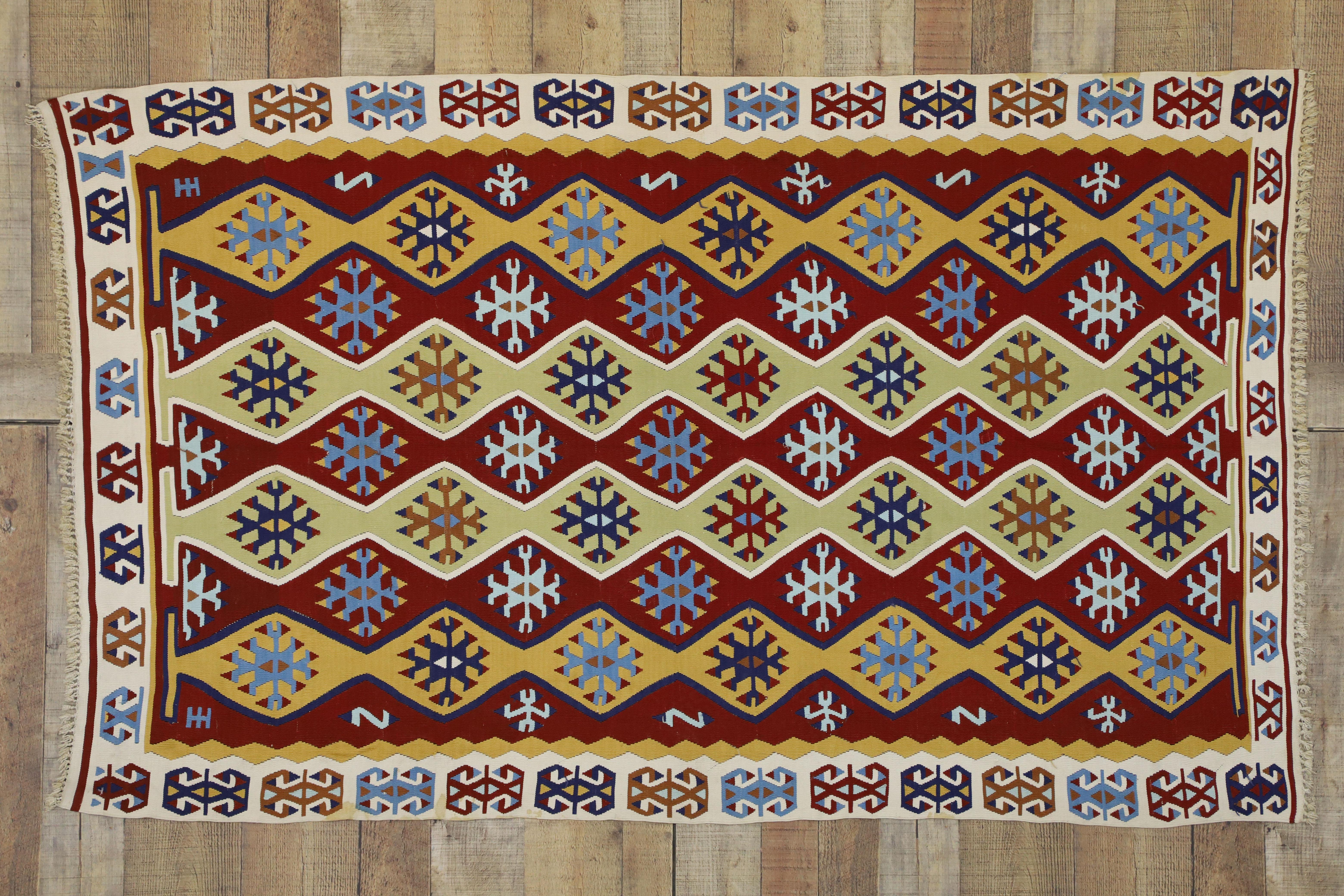 Vintage Turkish Silk Kilim Rug with Modern Tribal Style For Sale 3
