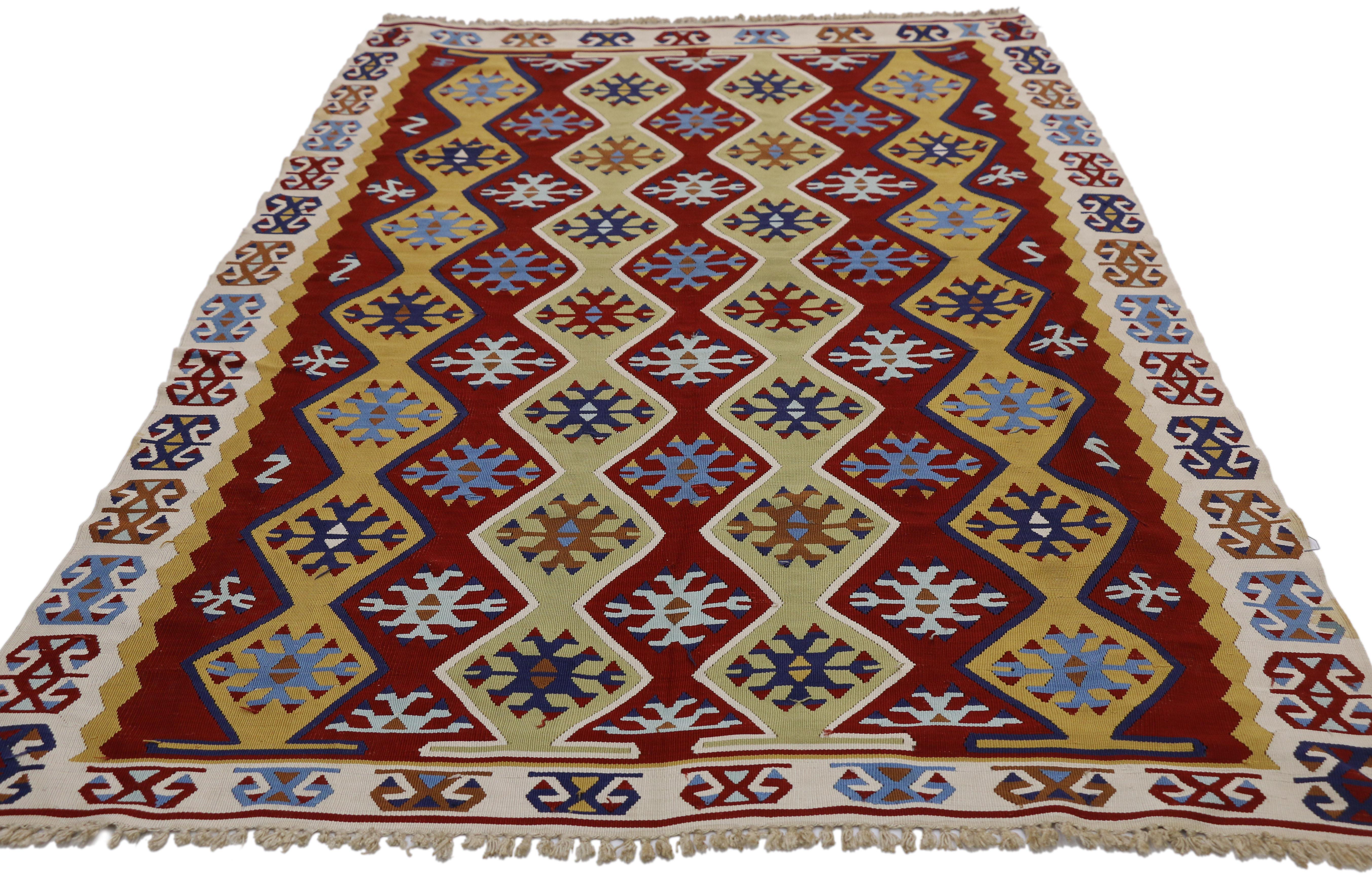 Hand-Woven Vintage Turkish Silk Kilim Rug with Modern Tribal Style For Sale