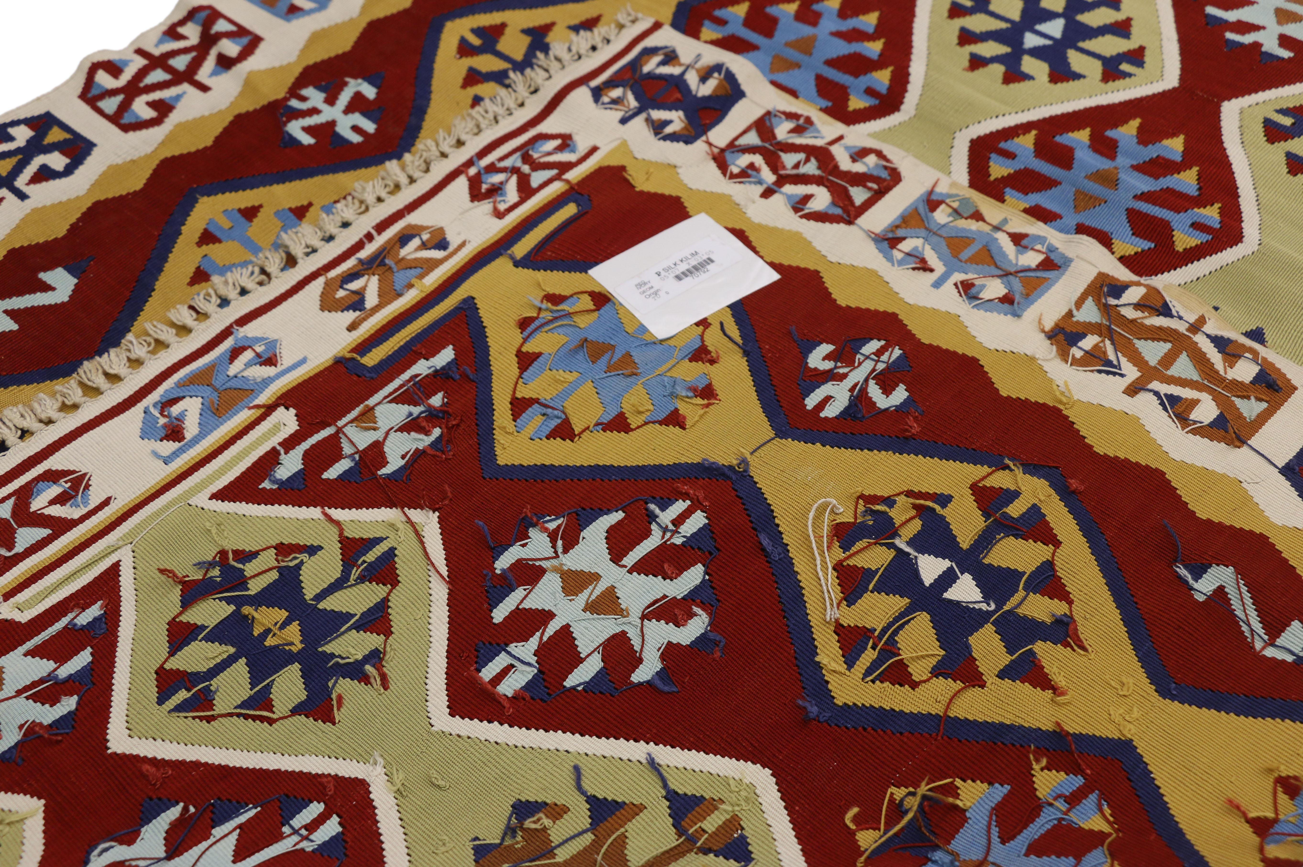 20th Century Vintage Turkish Silk Kilim Rug with Modern Tribal Style For Sale