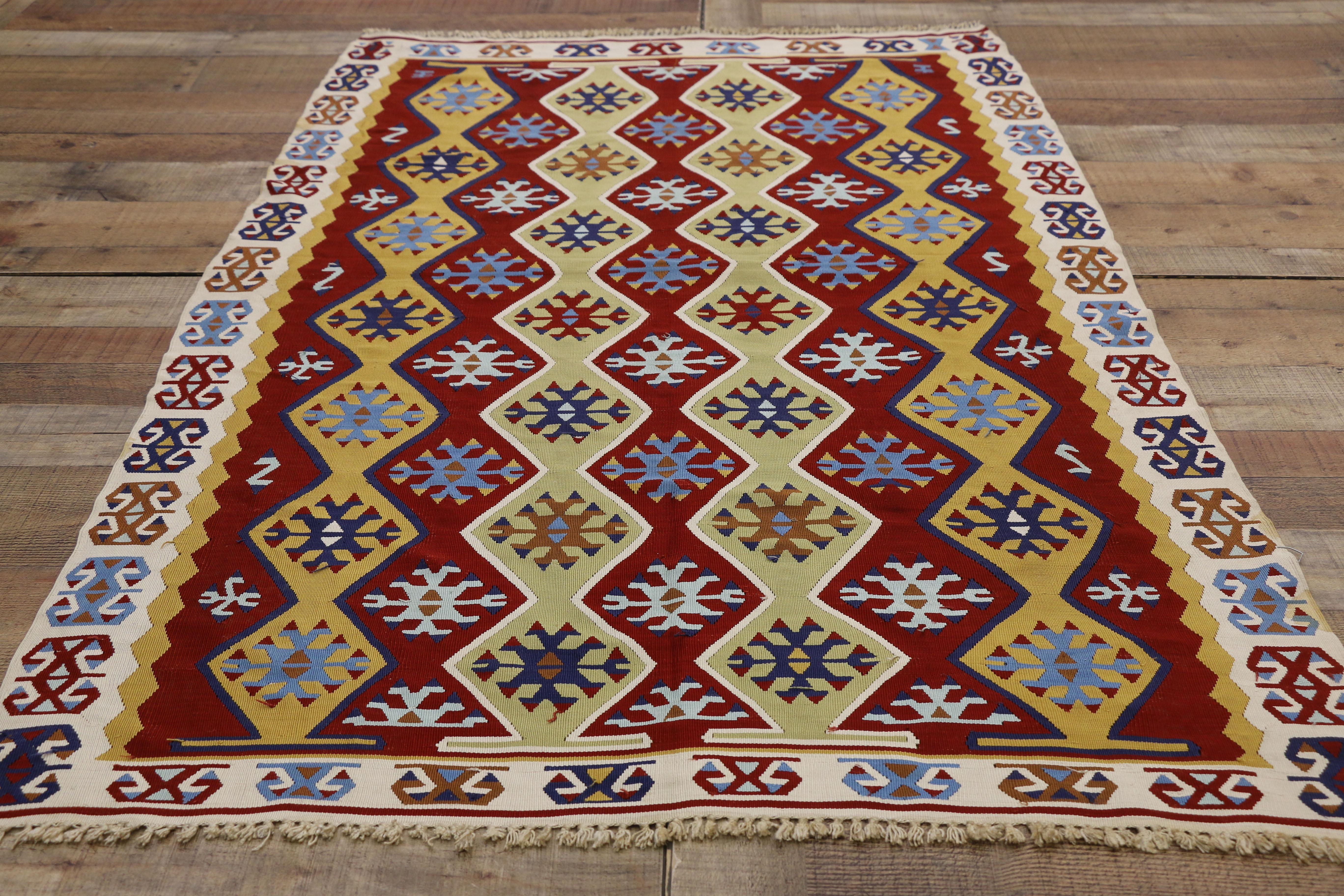 Vintage Turkish Silk Kilim Rug with Modern Tribal Style For Sale 2