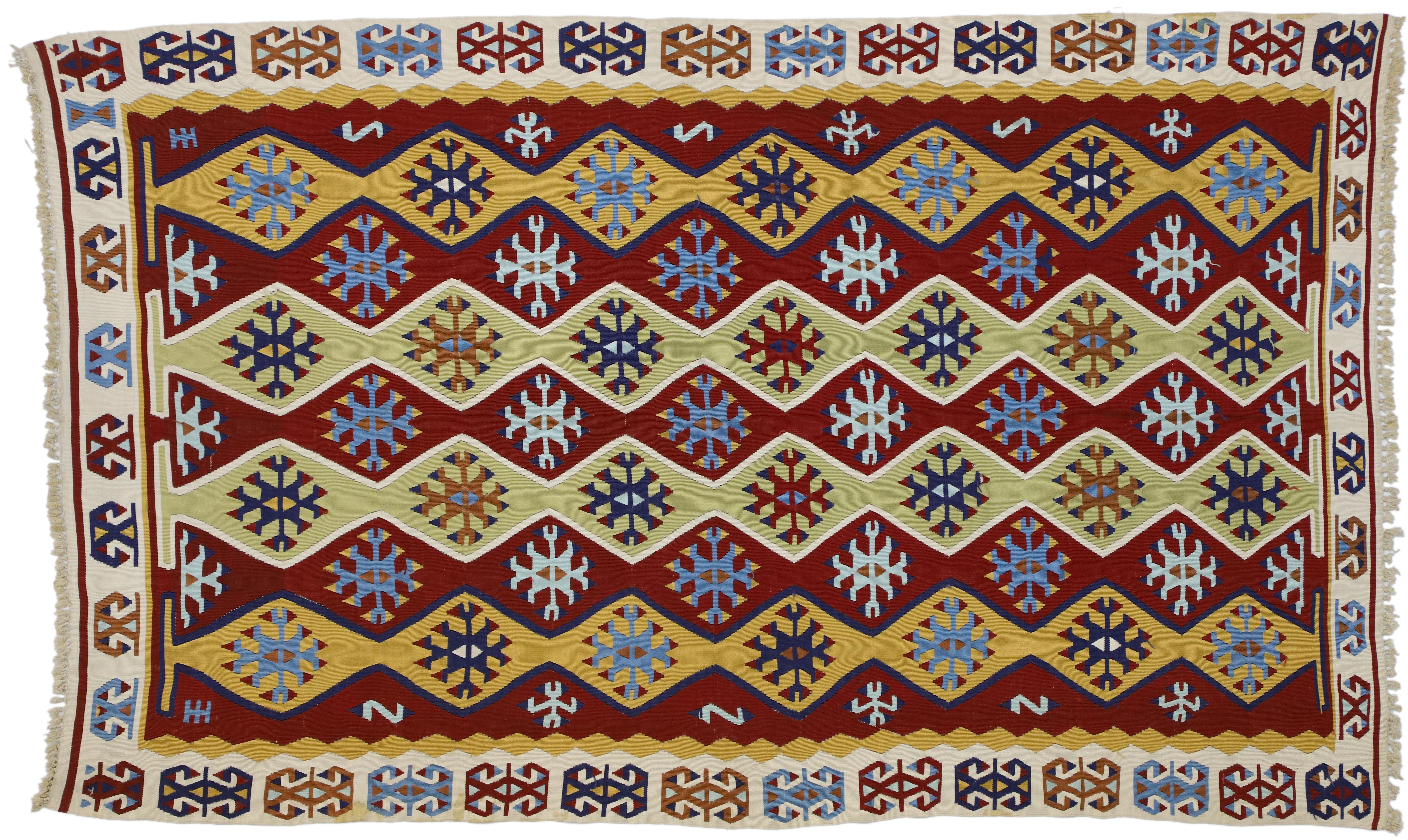 Vintage Turkish Silk Kilim Rug with Modern Tribal Style For Sale 4