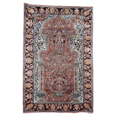 Tapis turc vintage en soie à motifs, motif « Arbre de vie », noué à la main, 3' x 4'