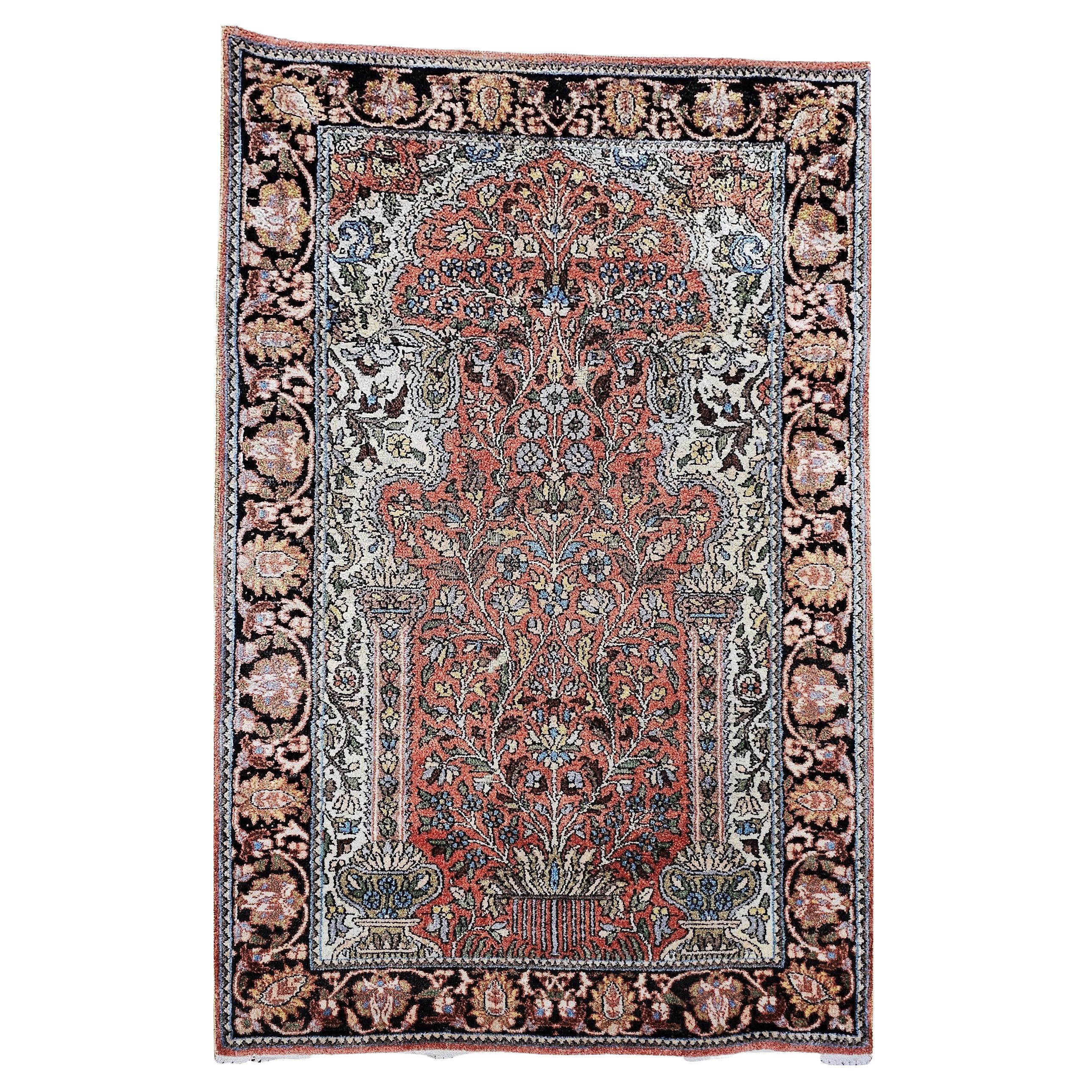 Vintage Turkish Silk Pictorial Rug, Tree of Life Design, Hand-Knotted, 3' x 4'