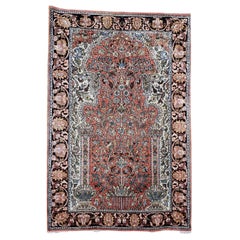 Tapis turc vintage en soie à motifs, motif « Arbre de vie », noué à la main, 3' x 4'