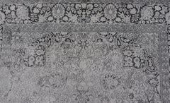 Vintage Turkish Silk Sivas Rug in Ivory, Grey and Charcoal