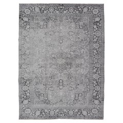 Vintage Turkish Silk Sivas Rug in Ivory, Grey and Charcoal