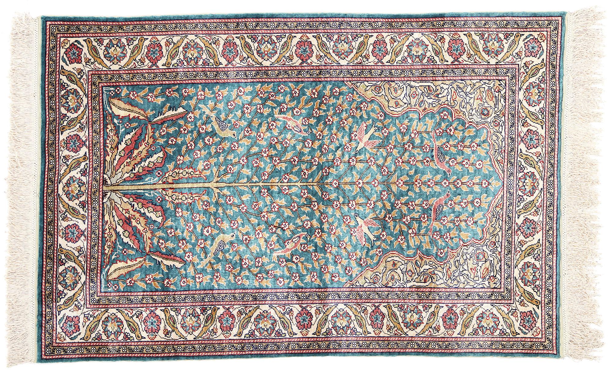 Vintage Turkish Silk Tree of Life Carpet with Garden of Paradise For Sale 4