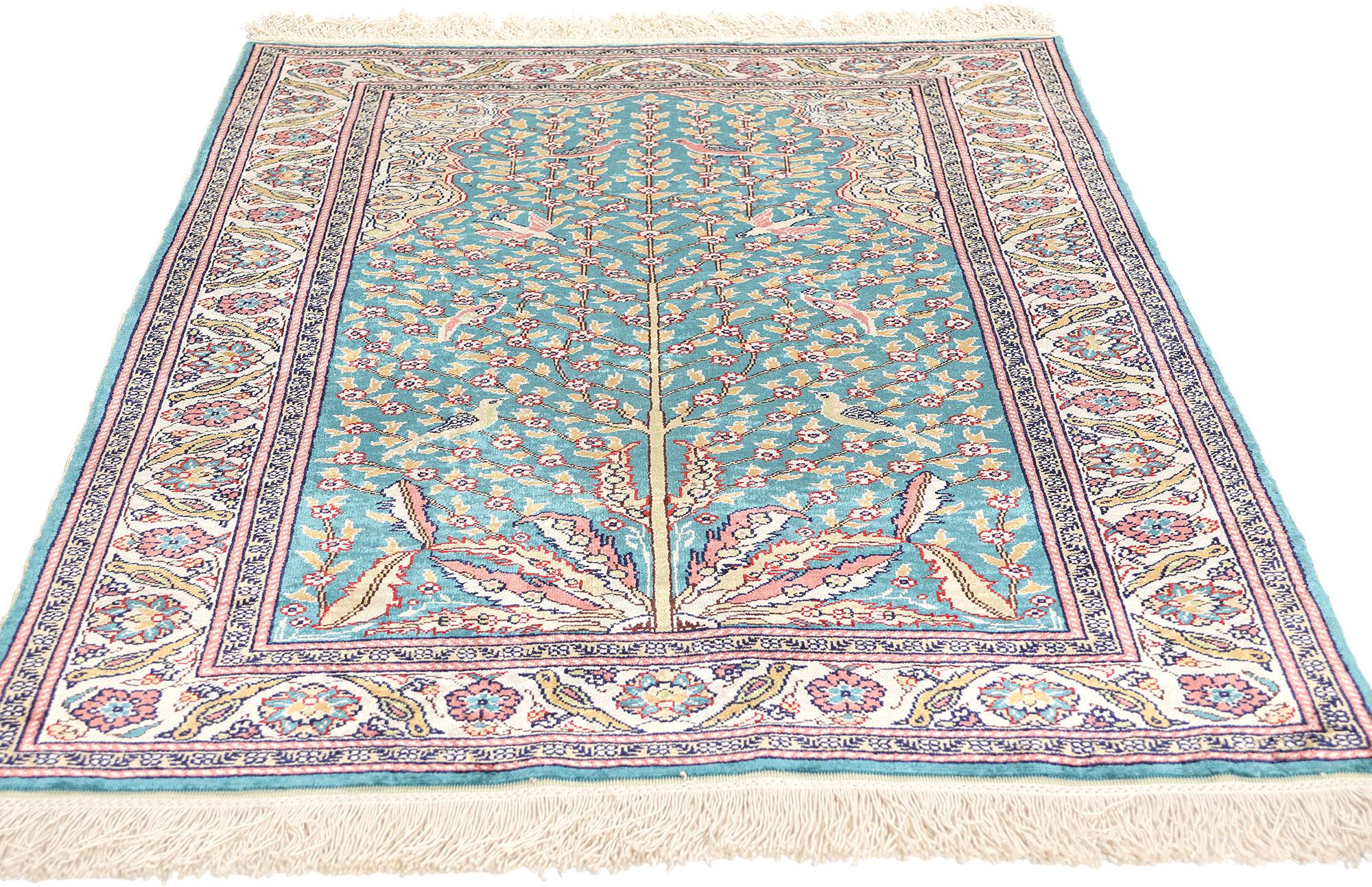 Tabriz Vintage Turkish Silk Tree of Life Carpet with Garden of Paradise For Sale