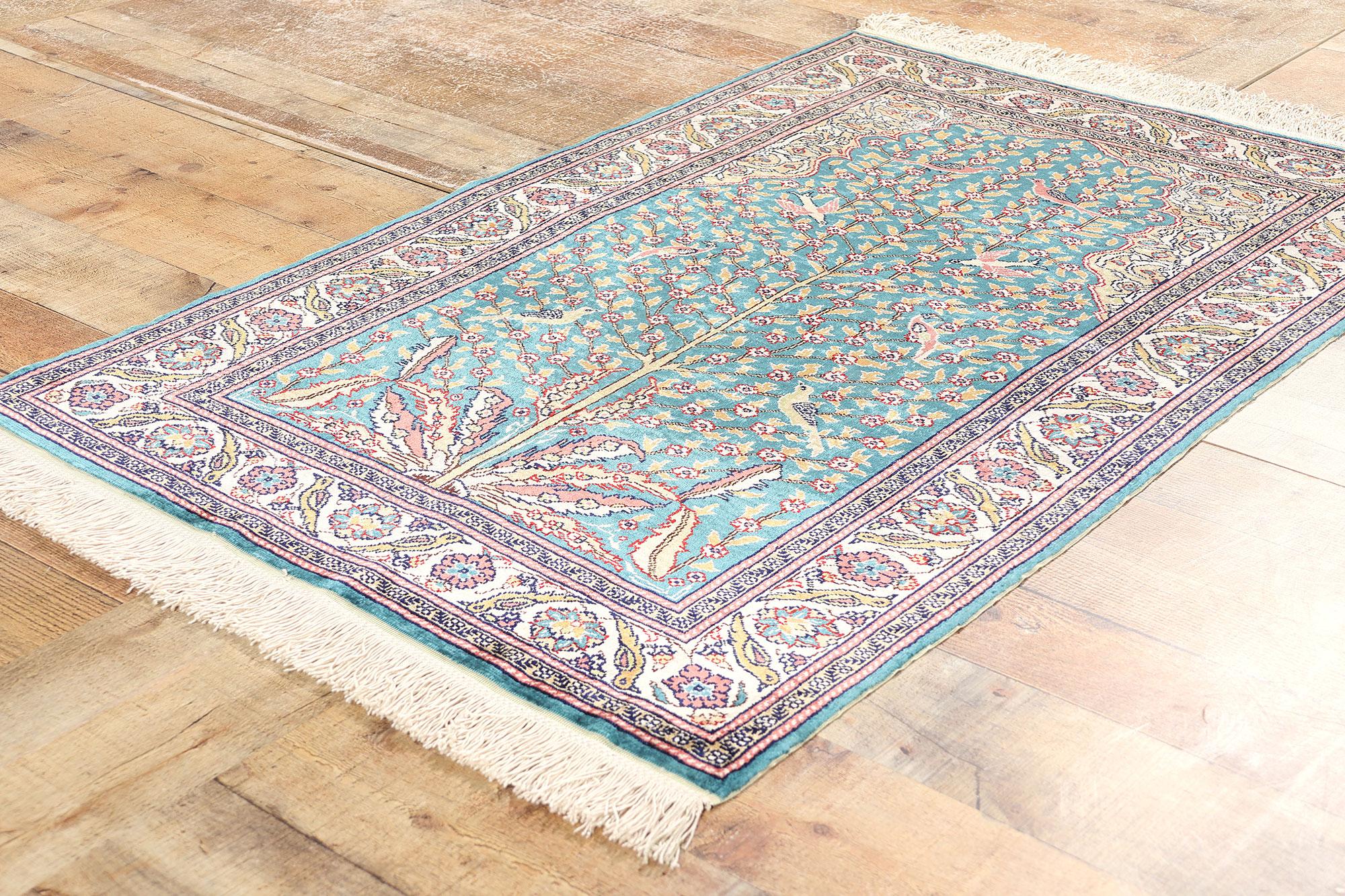 Vintage Turkish Silk Tree of Life Carpet with Garden of Paradise For Sale 1