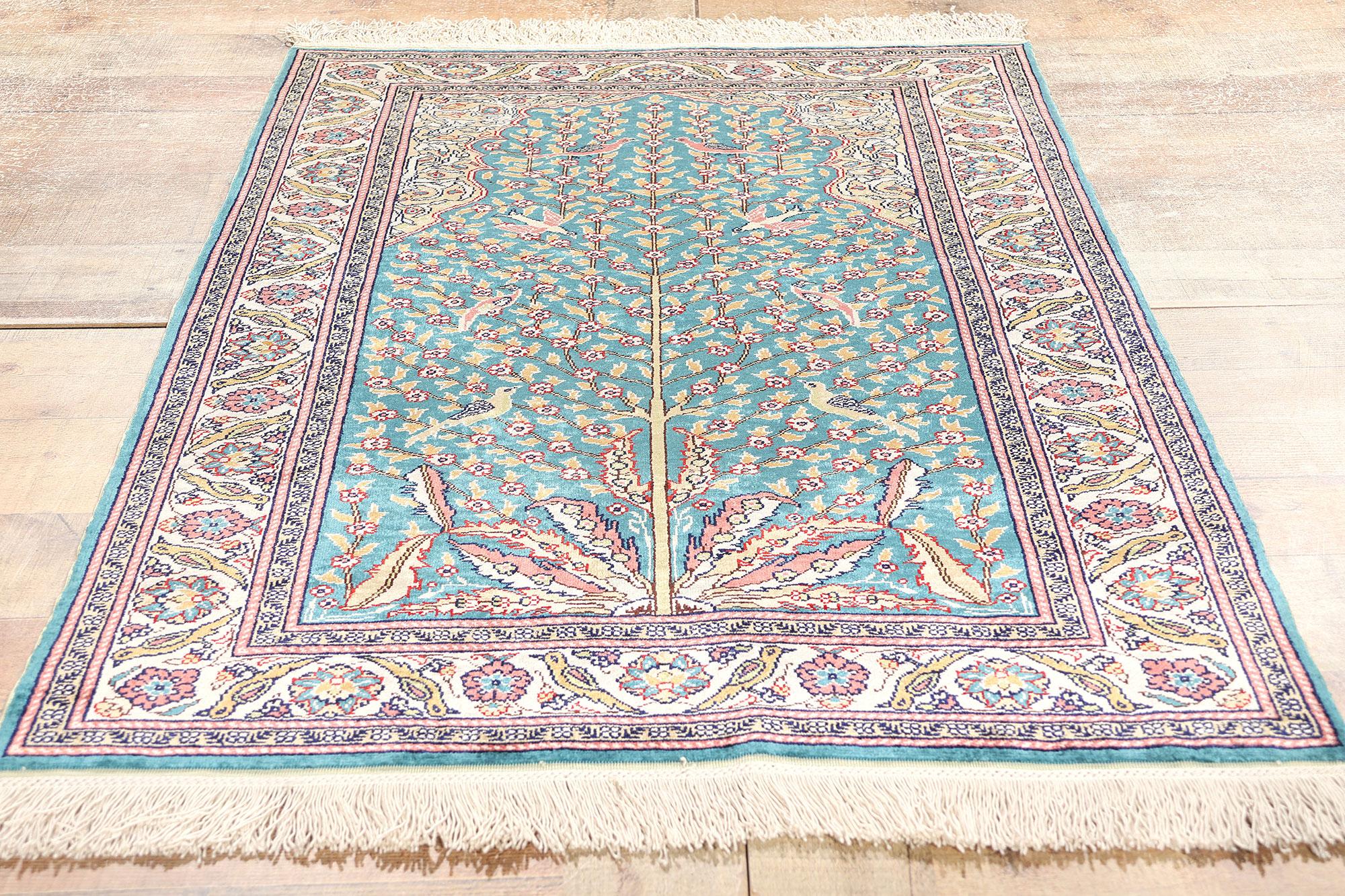 Alfombra turca vintage de seda Árbol de la Vida con Jardín del Paraíso siglo XX en venta