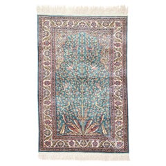 Vintage Turkish Silk Tree of Life Carpet with Garden of Paradise