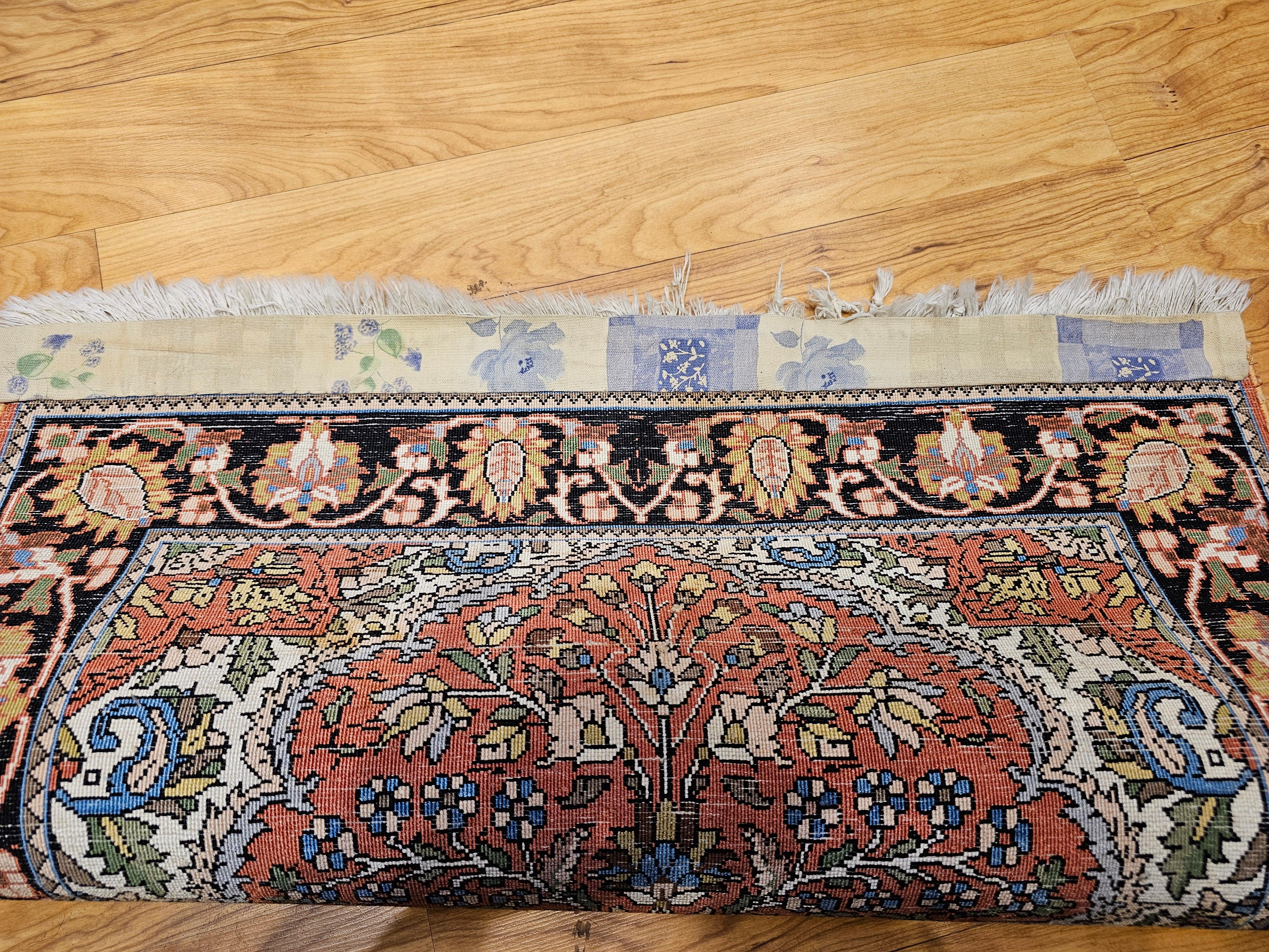 Tapis turc vintage en soie représentant l'arbre de vie en rouge rouille, bleu, Brown, ivoire en vente 3