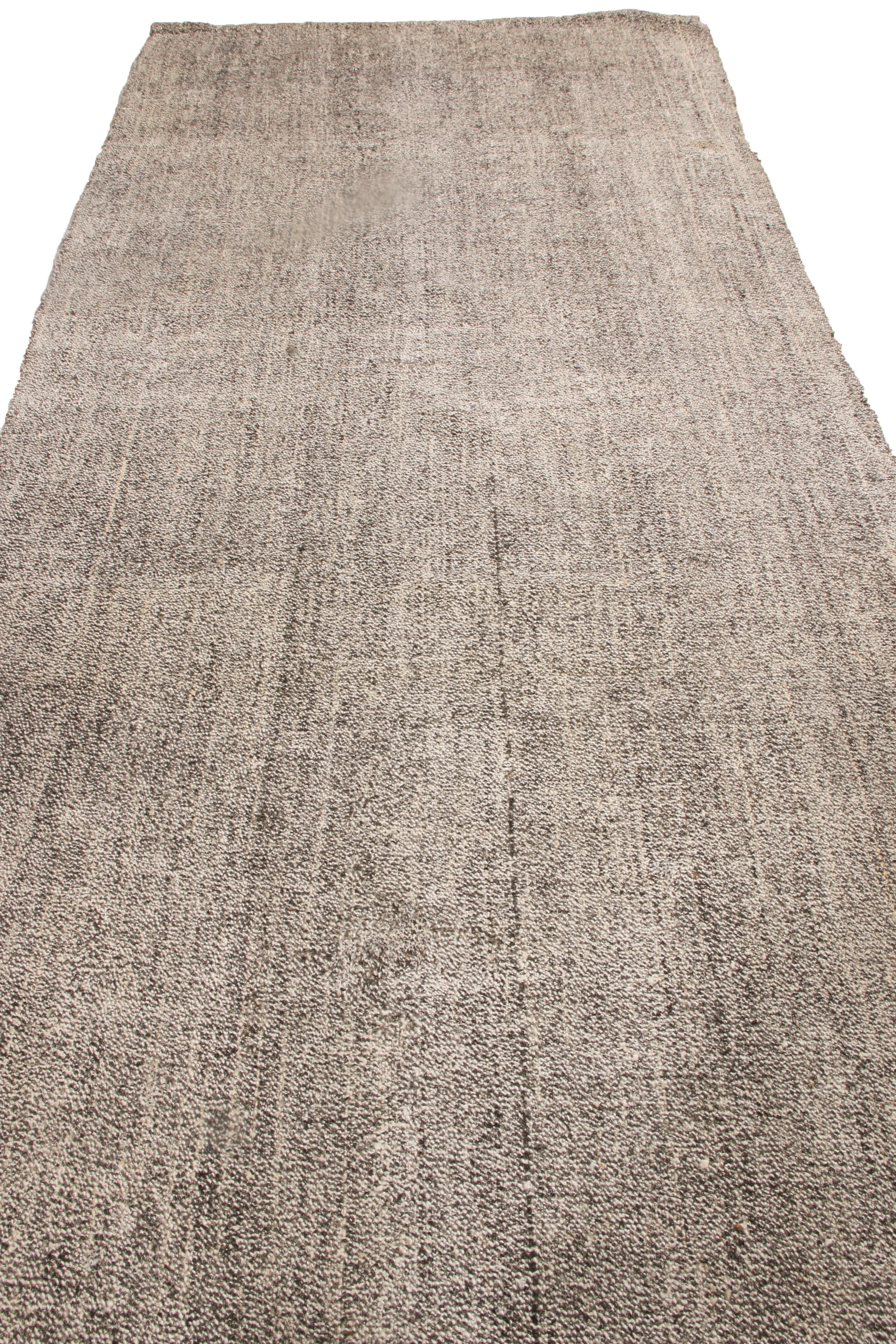 Hand-Knotted Vintage Turkish Silver Gray Wool Kilim Runner