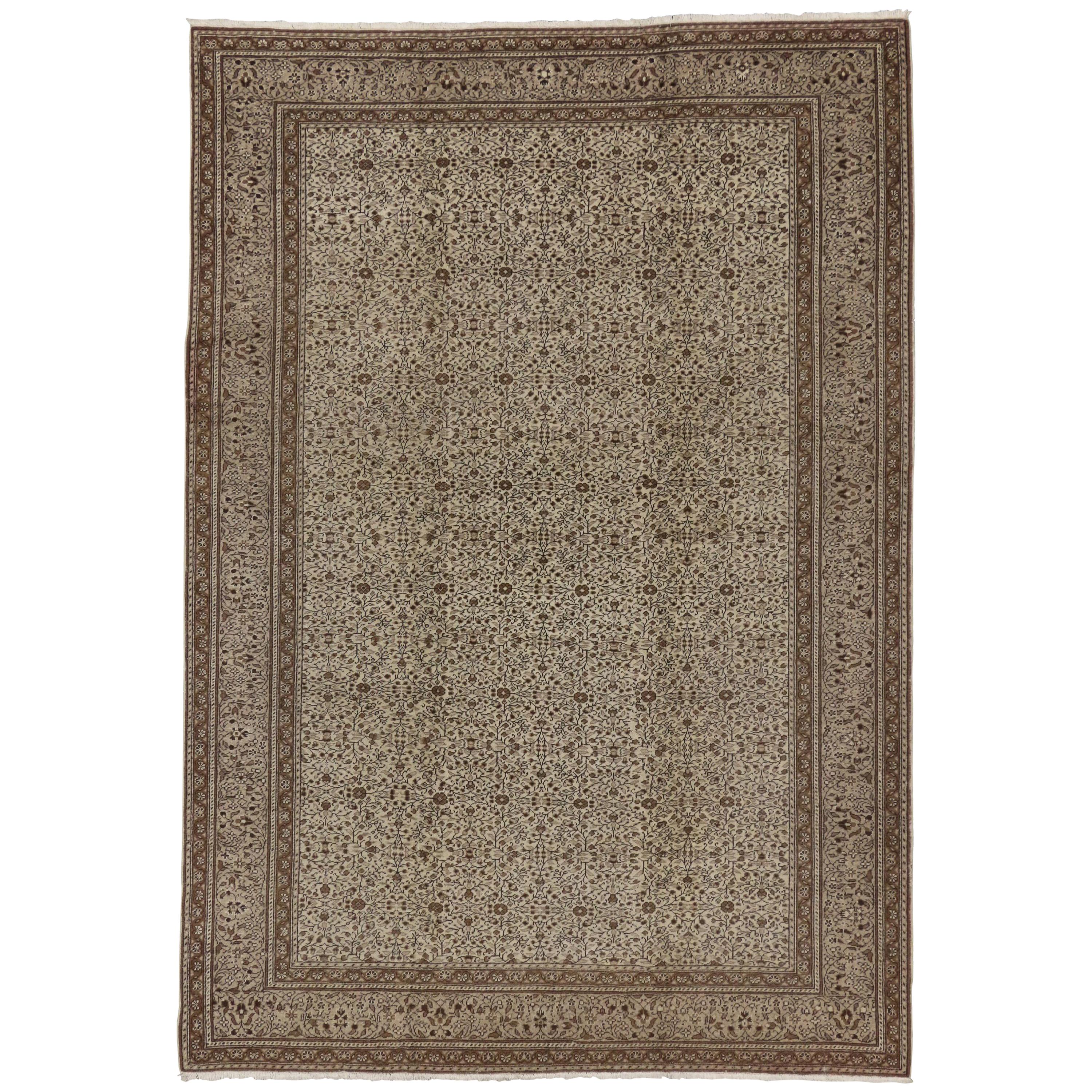 Vintage Turkish Sivas Area Rug with Shabby Chic Art Deco Style