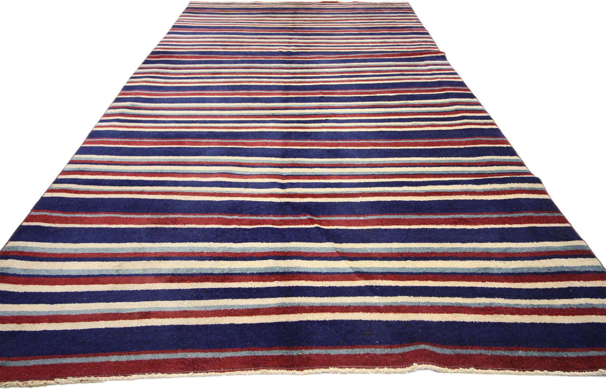 Modern Vintage Turkish Sivas Gallery Rug with Stripes and Nautical Style For Sale