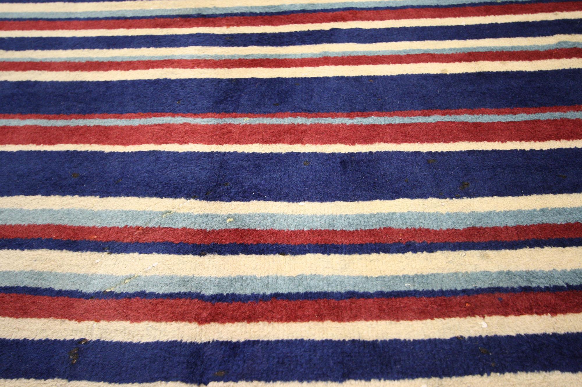Hand-Knotted Vintage Turkish Sivas Gallery Rug with Stripes and Nautical Style For Sale