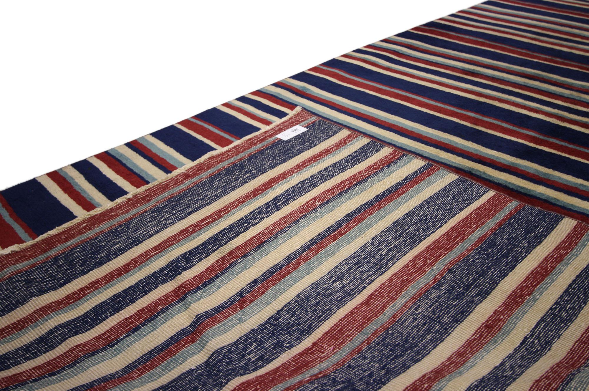 Vintage Turkish Sivas Gallery Rug with Stripes and Nautical Style In Good Condition For Sale In Dallas, TX