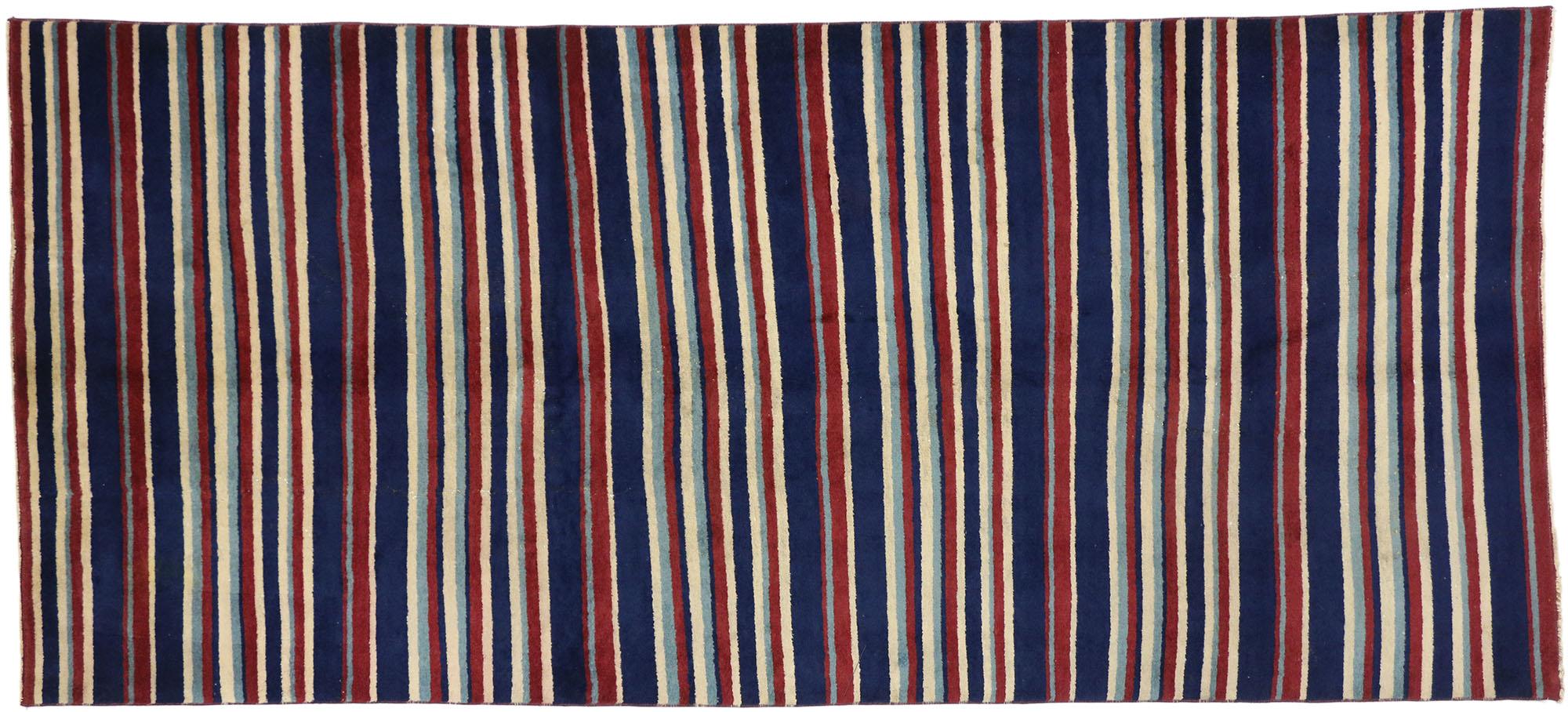 20th Century Vintage Turkish Sivas Gallery Rug with Stripes and Nautical Style For Sale