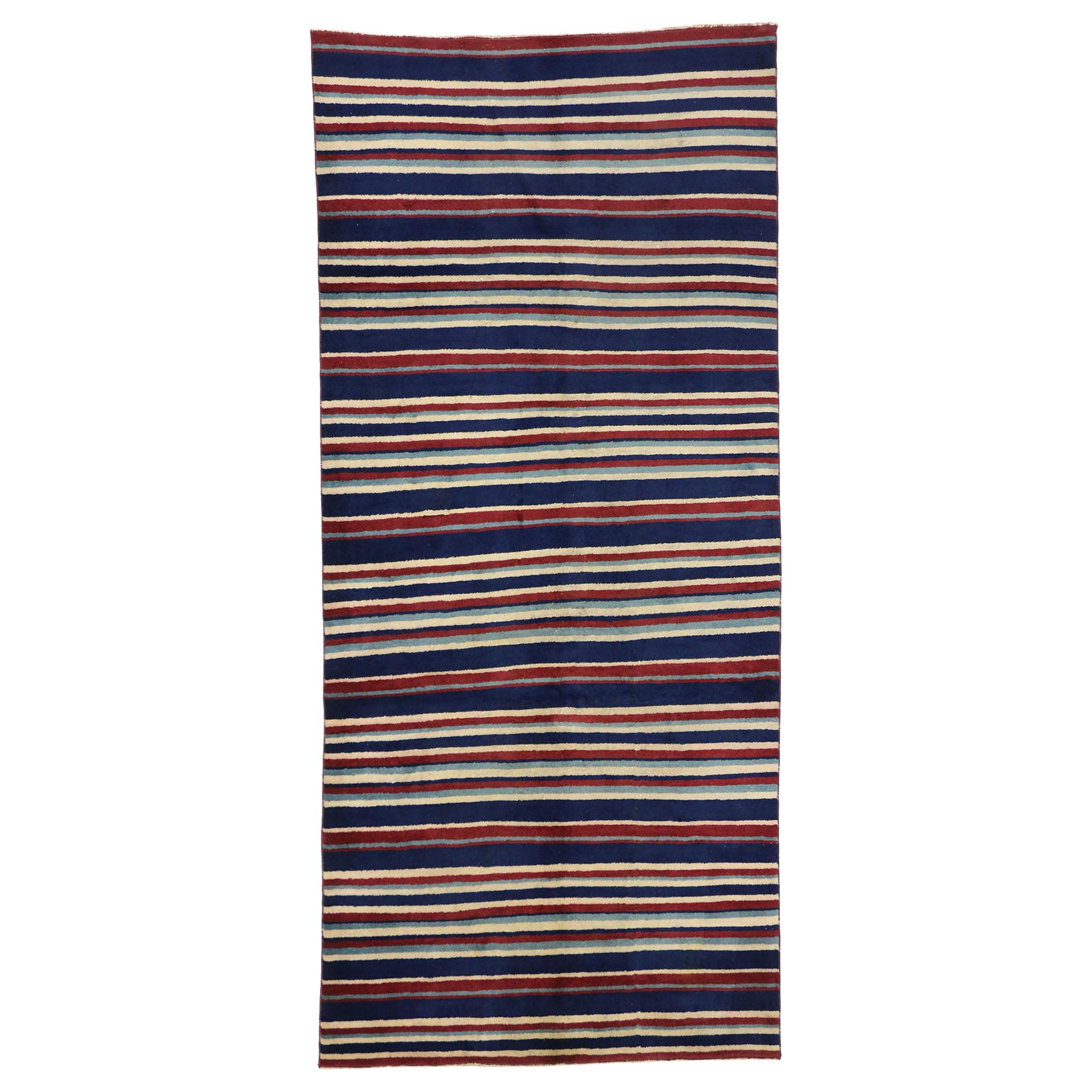 Vintage Turkish Sivas Gallery Rug with Stripes and Nautical Style