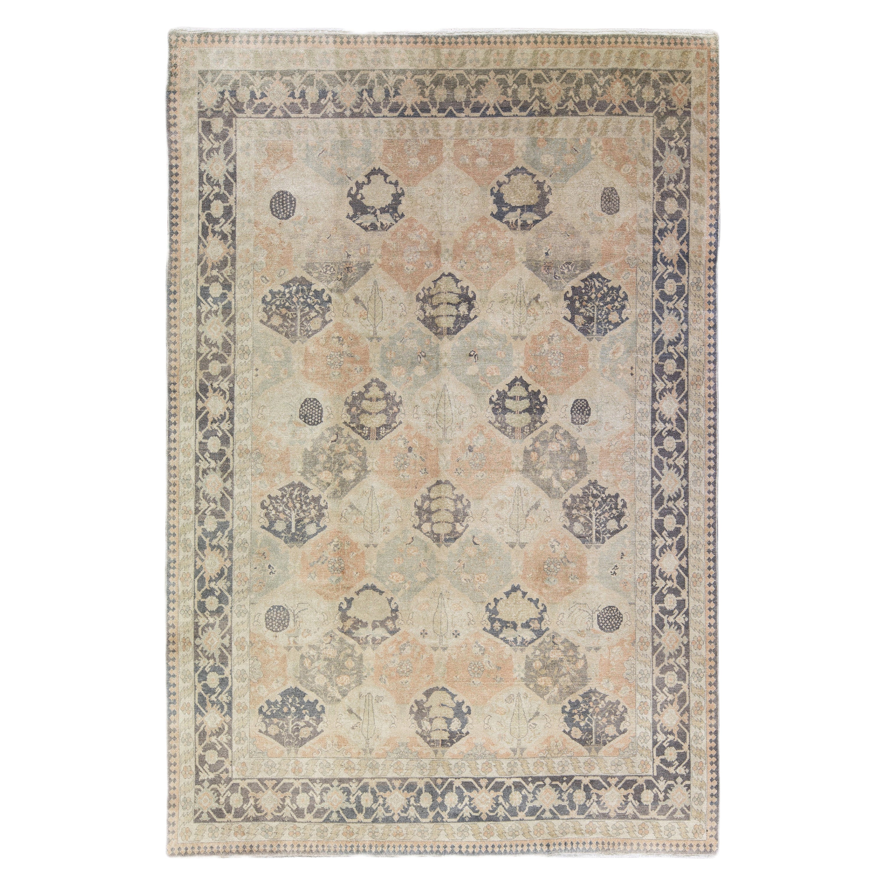 Türkischer Sivas-Wollteppich mit Allover-Motiv in Beige, handgefertigt, Sivas