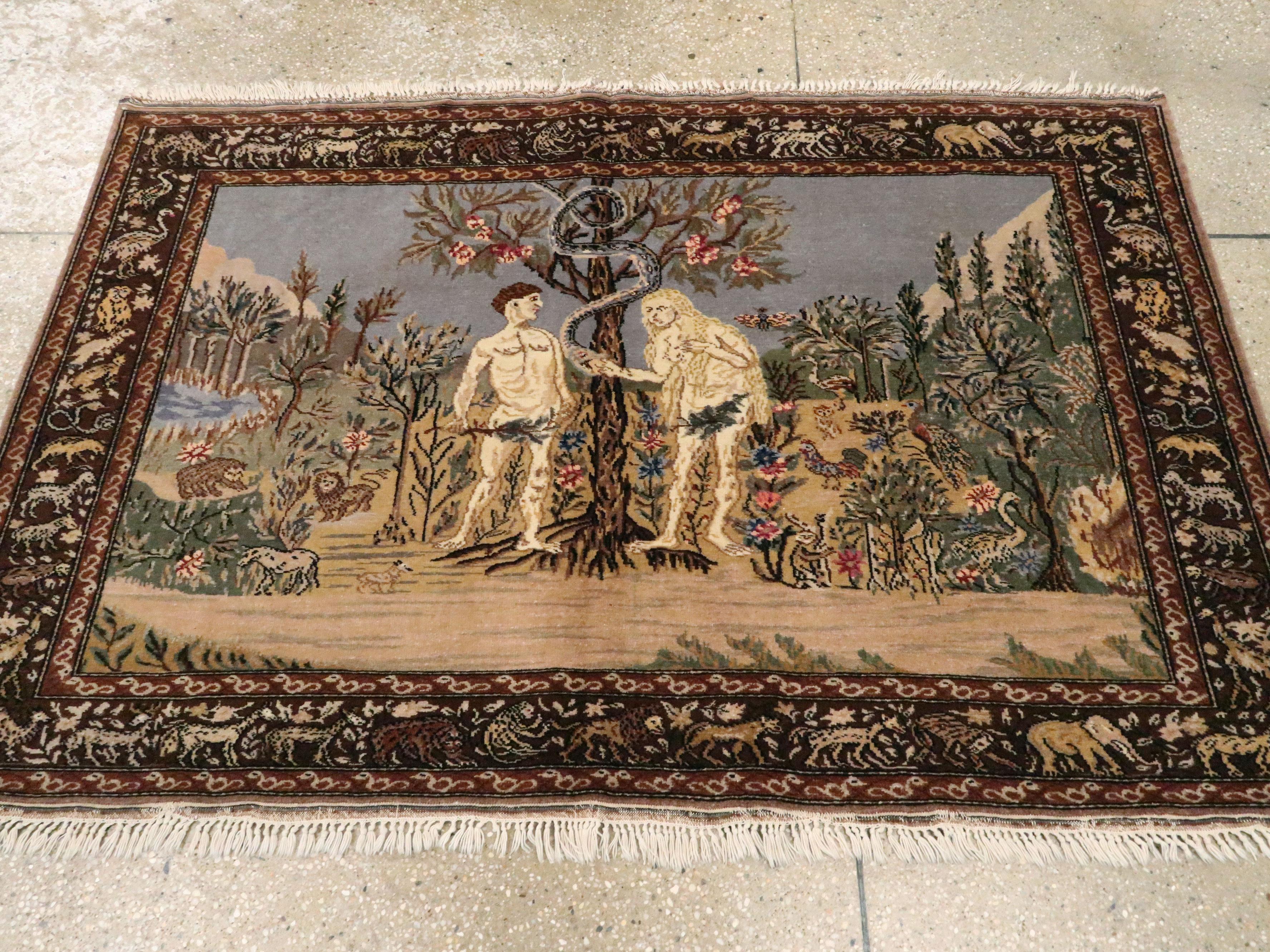 Hand-Knotted Vintage Turkish Sivas Pictorial Rug For Sale