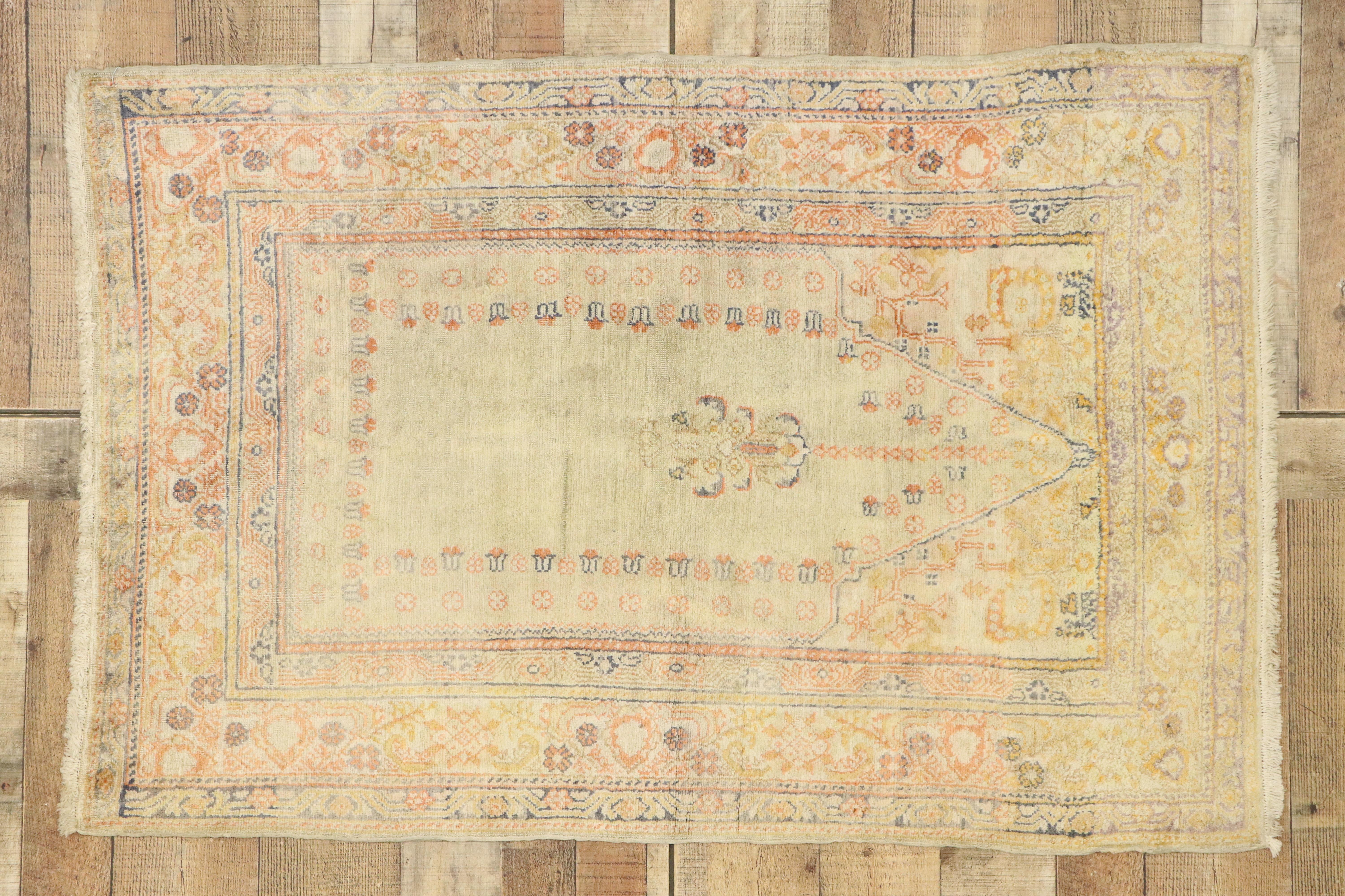 Wool Vintage Turkish Sivas Prayer Rug with Pastel Hues For Sale