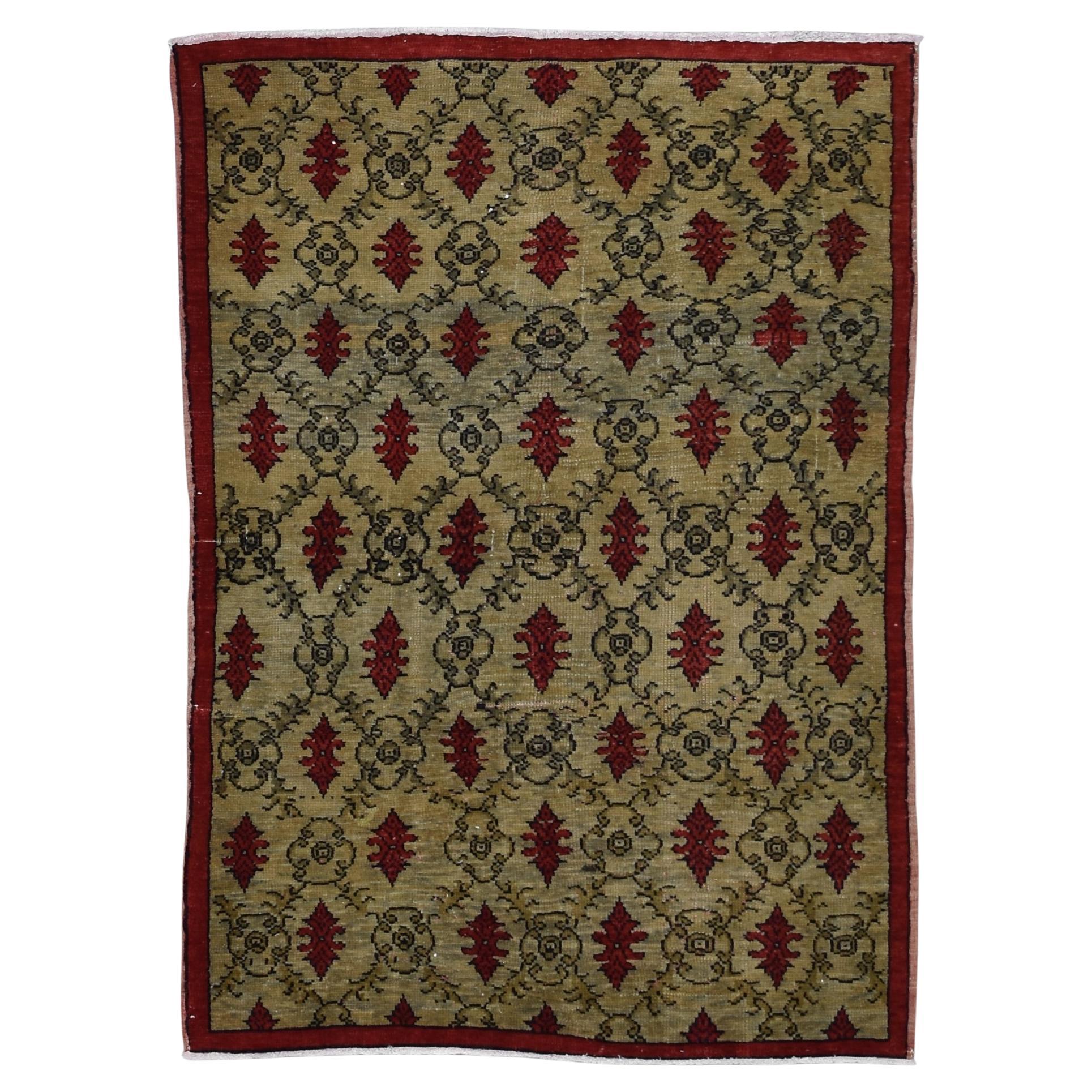 Tappeto vintage turco Sivas Red Green Wool 4'9''x6'7''