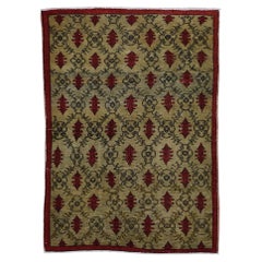 Alfombra turca vintage Sivas de lana roja y verde 4'9''x6'7''