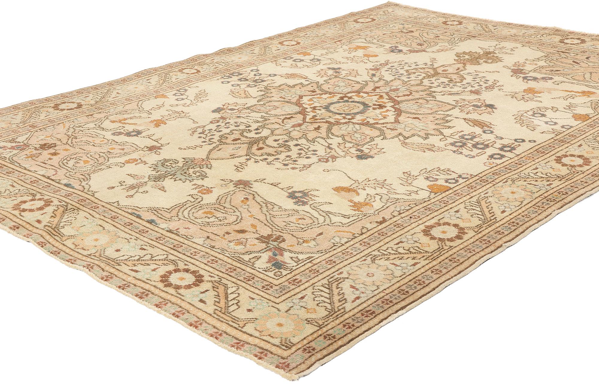 52133 Vintage Turkish Sivas Rug, 04’09 x 06’09. Turkish Sivas rugs, treated with a special antique-wash technique, are revered for their timeless allure and timeless aesthetic. Originating from Sivas, Turkey, these rugs boast a worn-in appearance