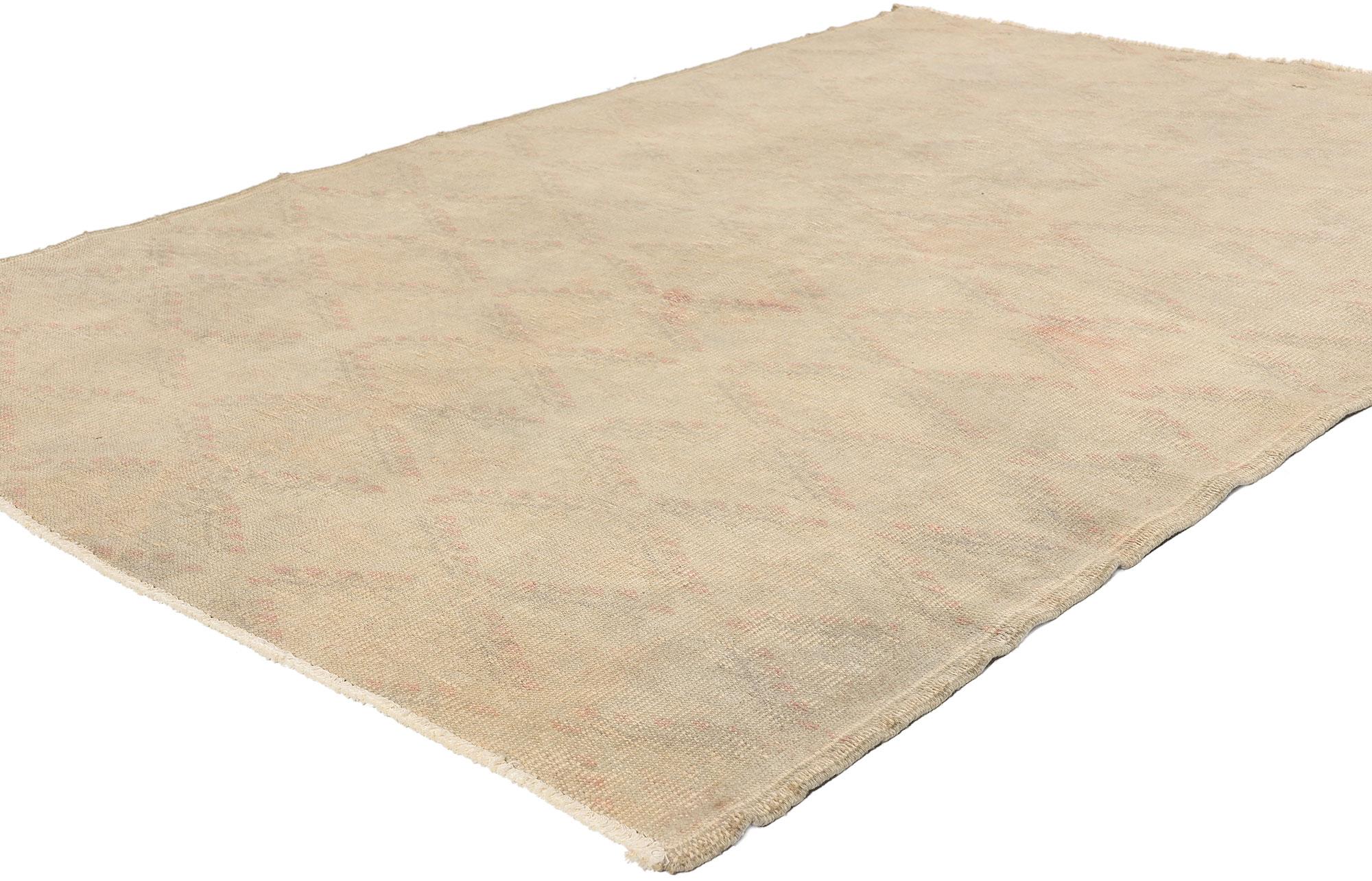 51988 Distressed Vintage Turkish Sivas Rug, 05'00 x 07'06. Combining the elegance of French Provincial design with a relaxed refinement, this hand-knotted wool distressed vintage Turkish Sivas rug evokes a sense of timeless charm and sophistication.