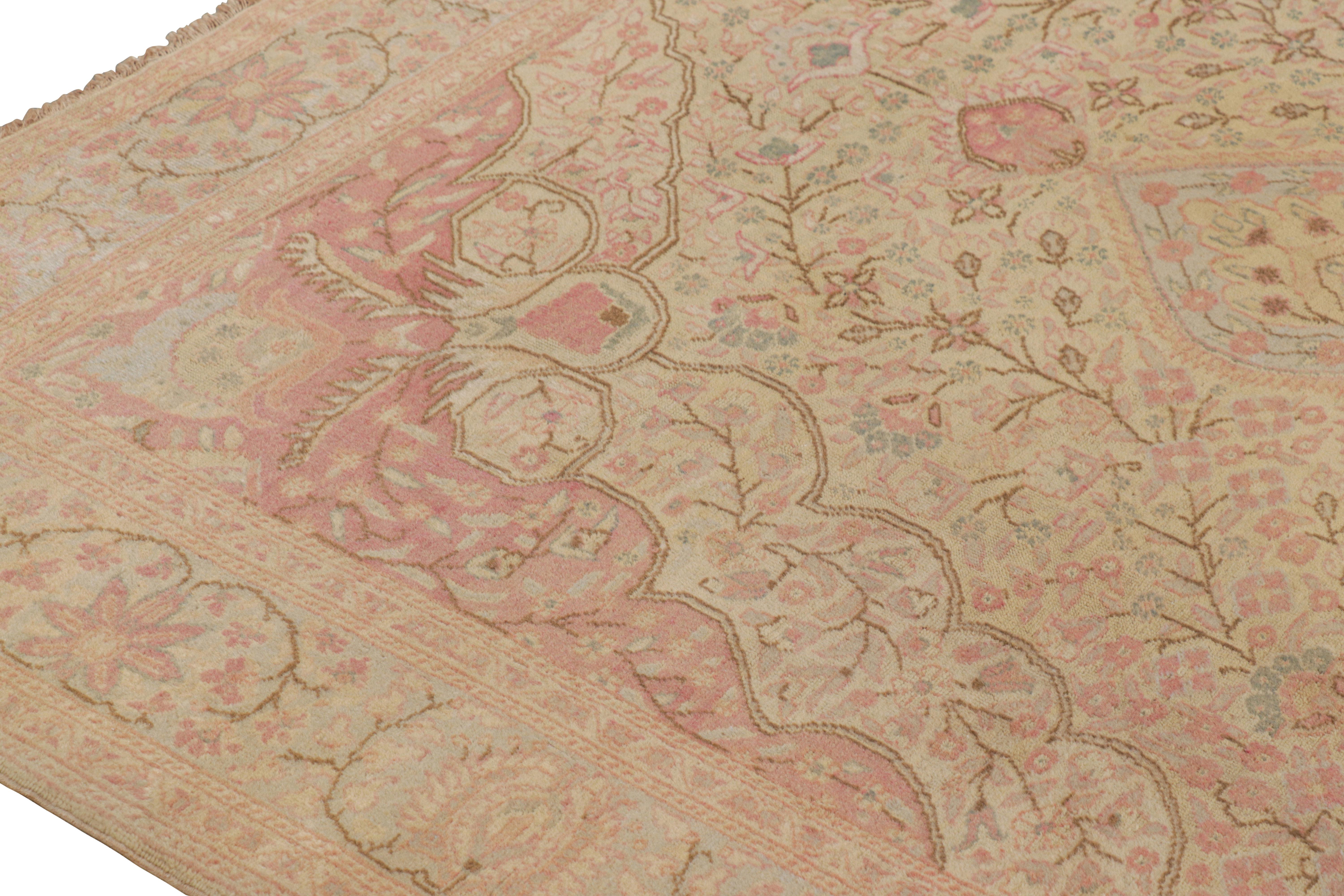 Hand-Knotted Vintage Turkish Sivas Rug in Beige with Pink Medallion For Sale