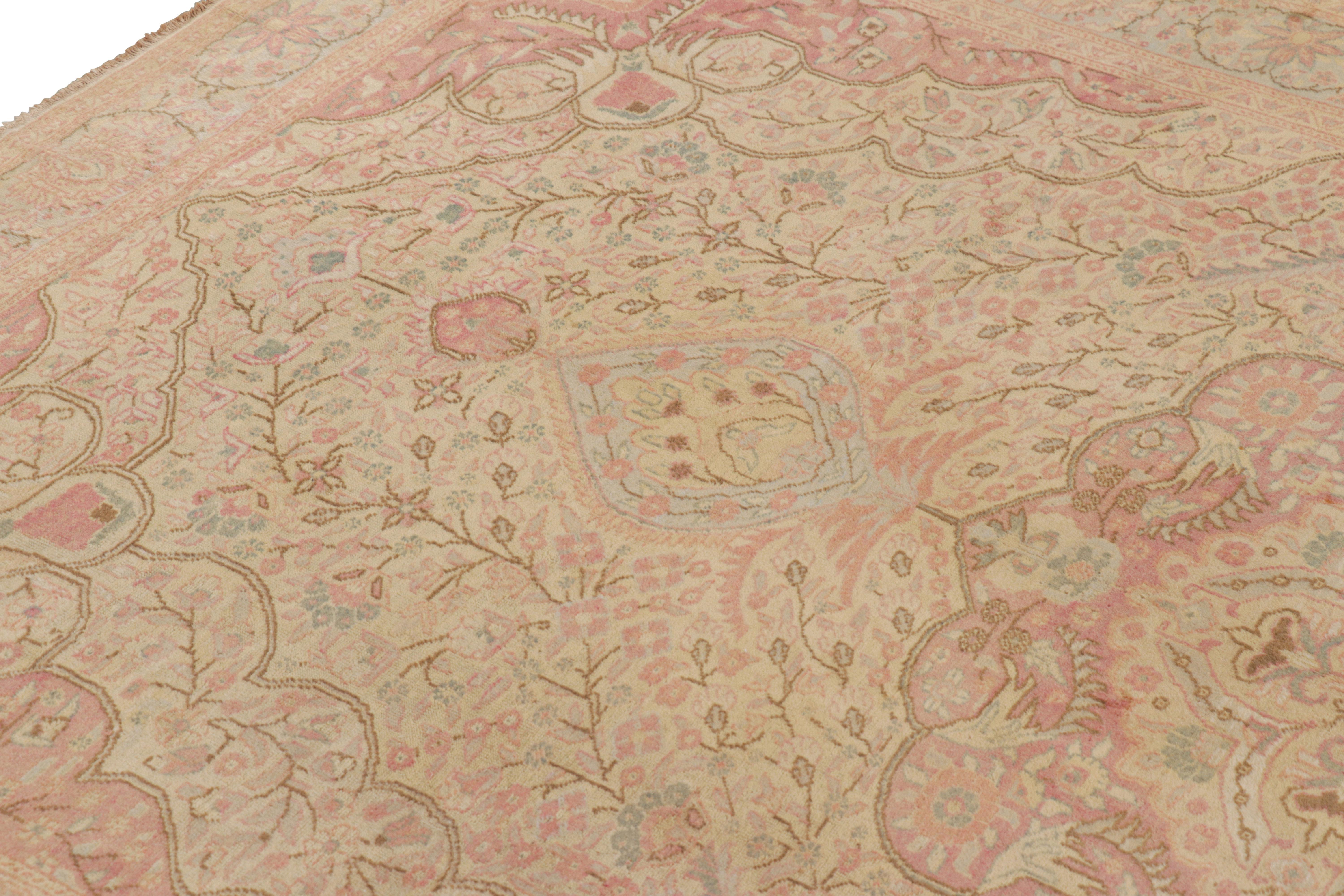 Wool Vintage Turkish Sivas Rug in Beige with Pink Medallion For Sale